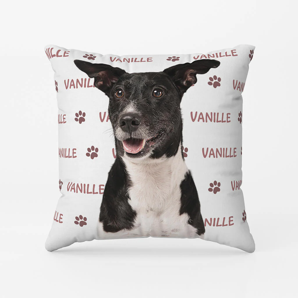 Coussin Chien Personnalisable | Photo De Chien Avec Nom Et Empreintes - Image 2