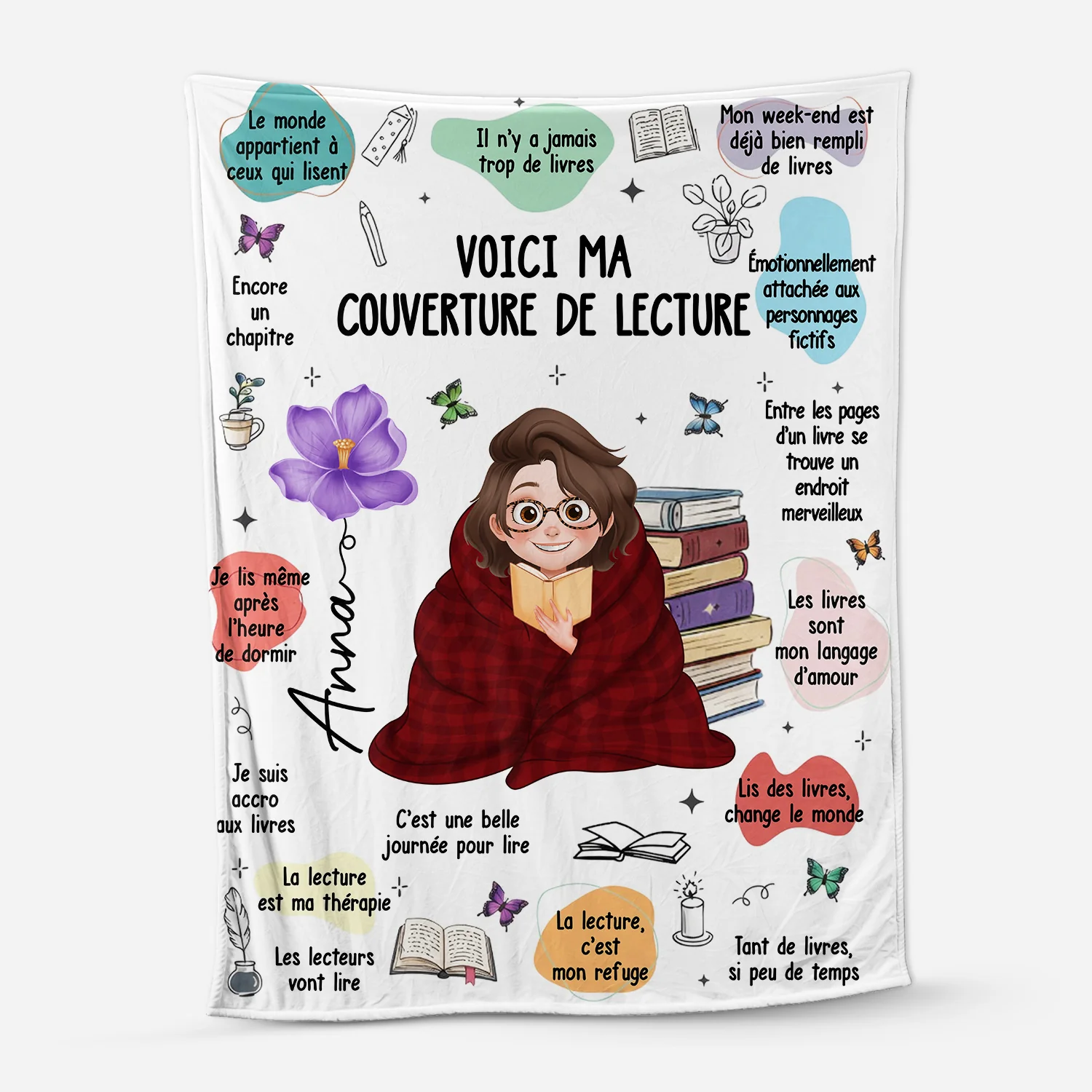 Plaid Imprimé Voici Ma Couverture Avec Livres - Cadeau Personnalisé Femme