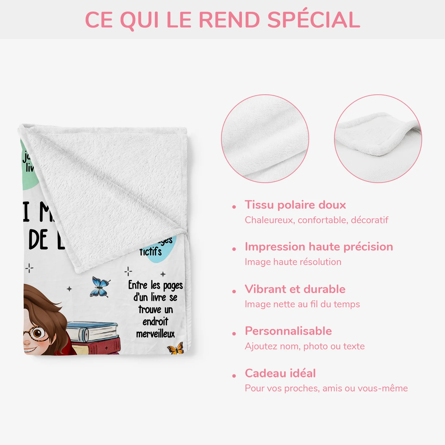 Plaid Imprimé Voici Ma Couverture Avec Livres - Cadeau Personnalisé Femme - Image 4