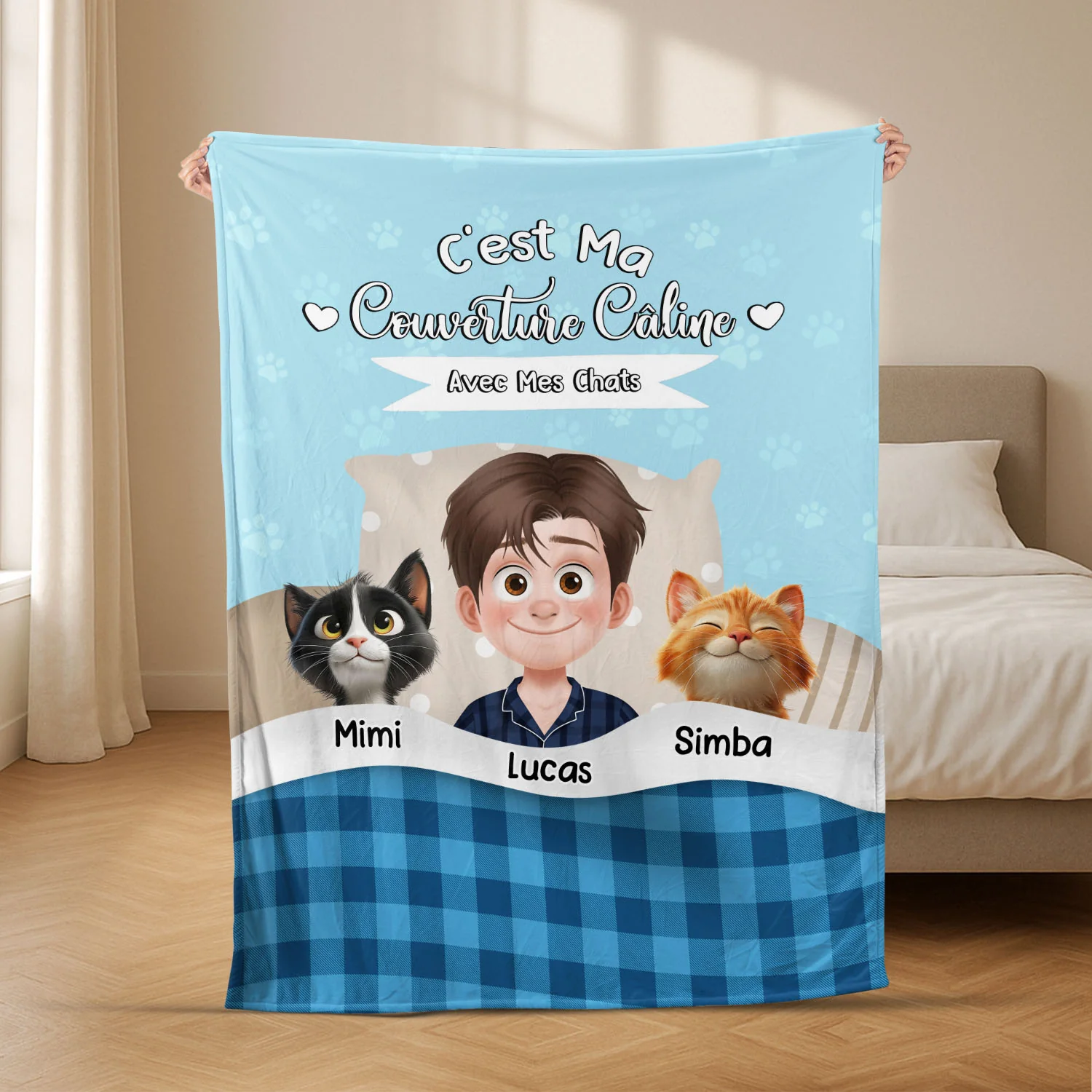 Plaid Personnalisé Chat - C'est Ma Couverture Câline Avec Mes Chats - Image 2
