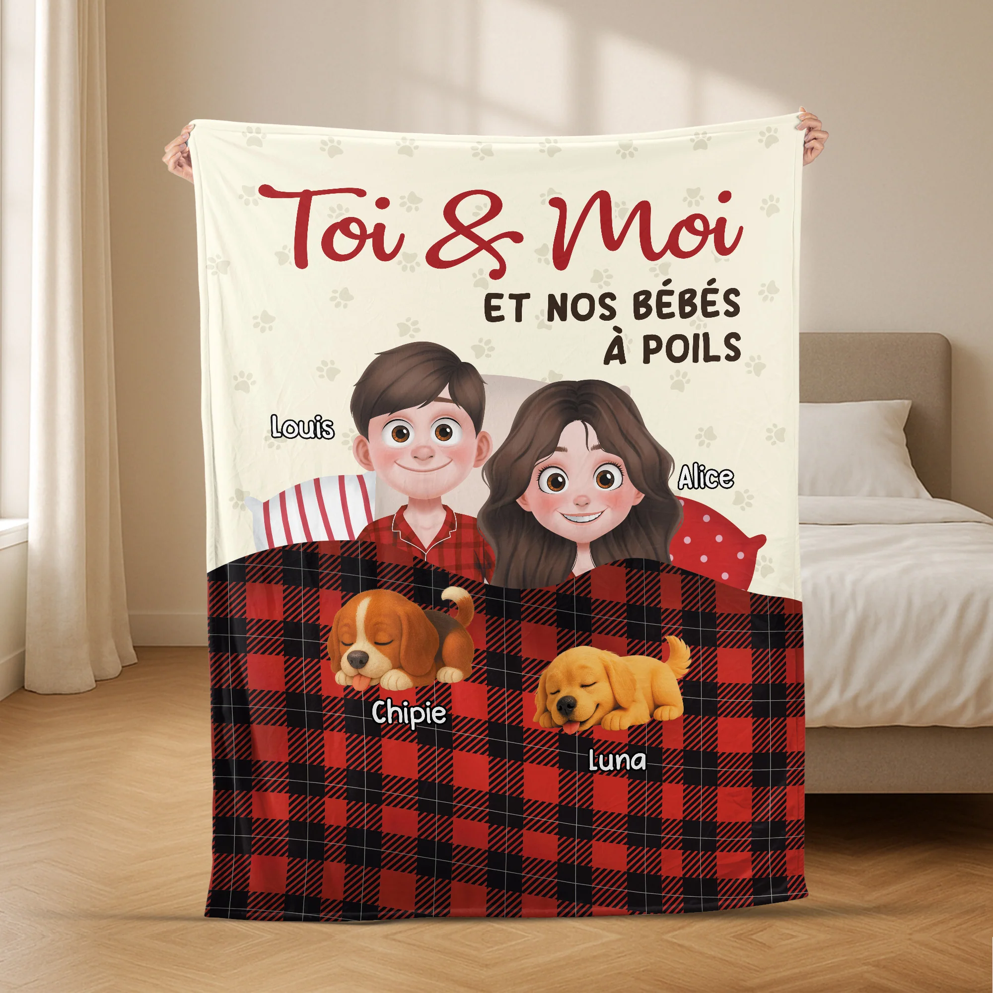 Plaid Personnalisé - Couple et Chiens - Image 2