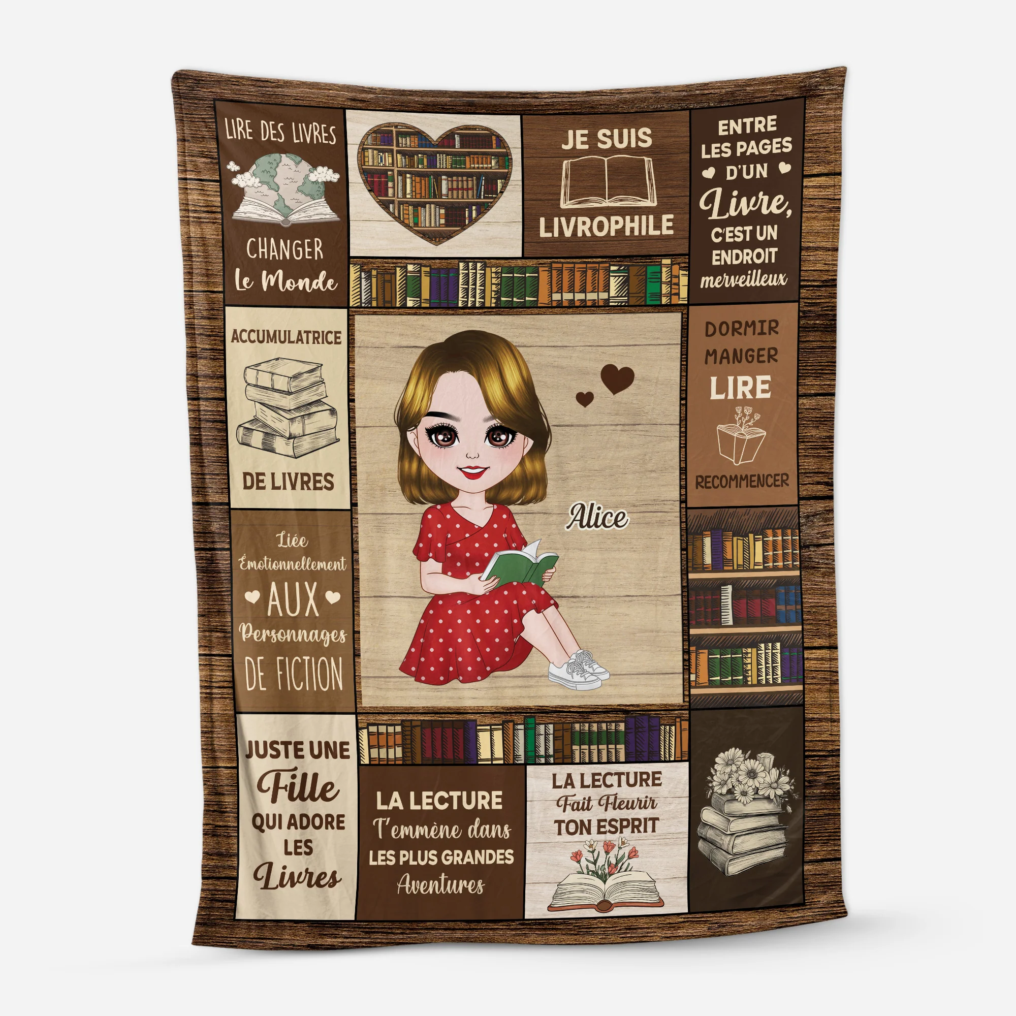 Plaid personnalisé femme – Cadeau pour amoureuse des livres