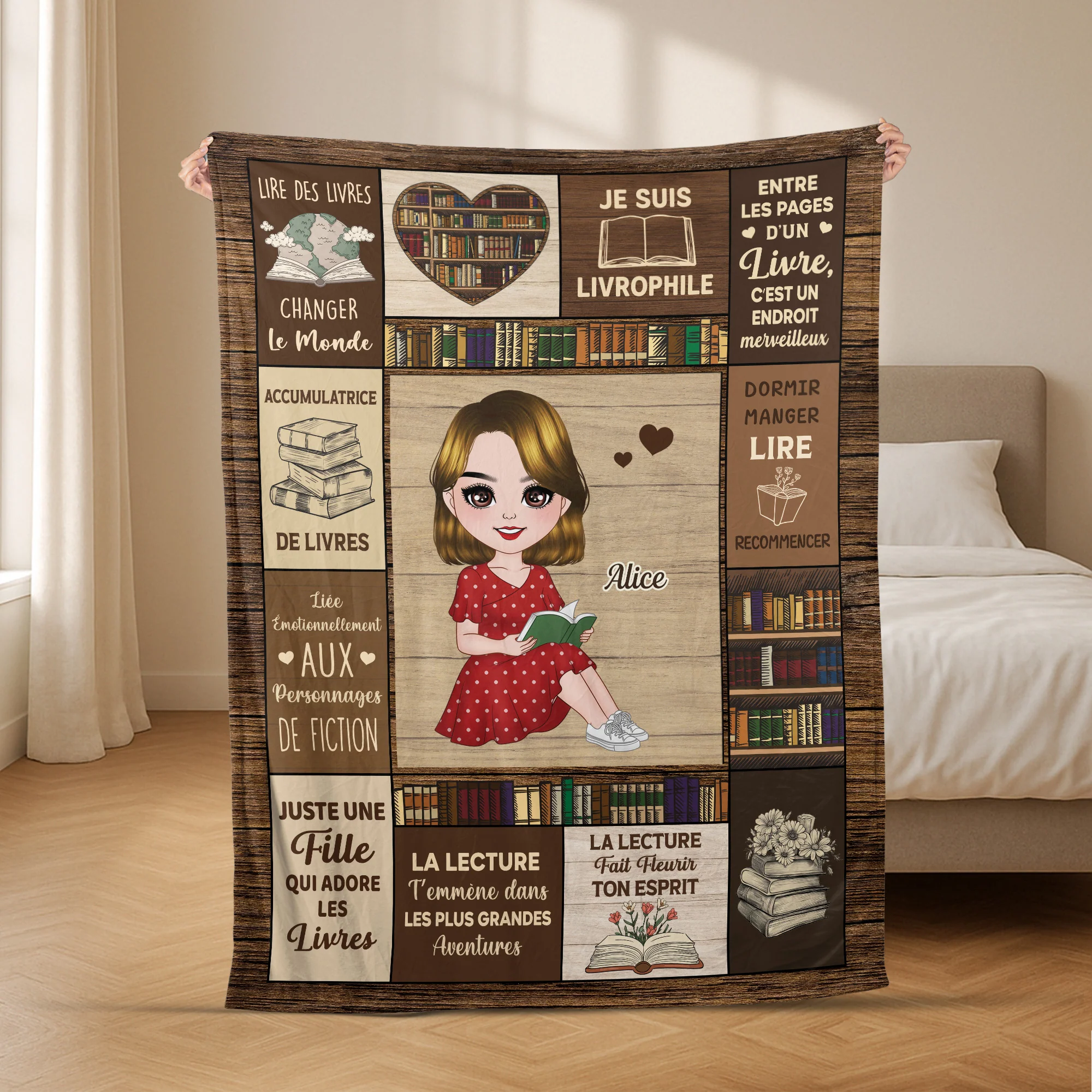 Plaid personnalisé femme – Cadeau pour amoureuse des livres - Image 2