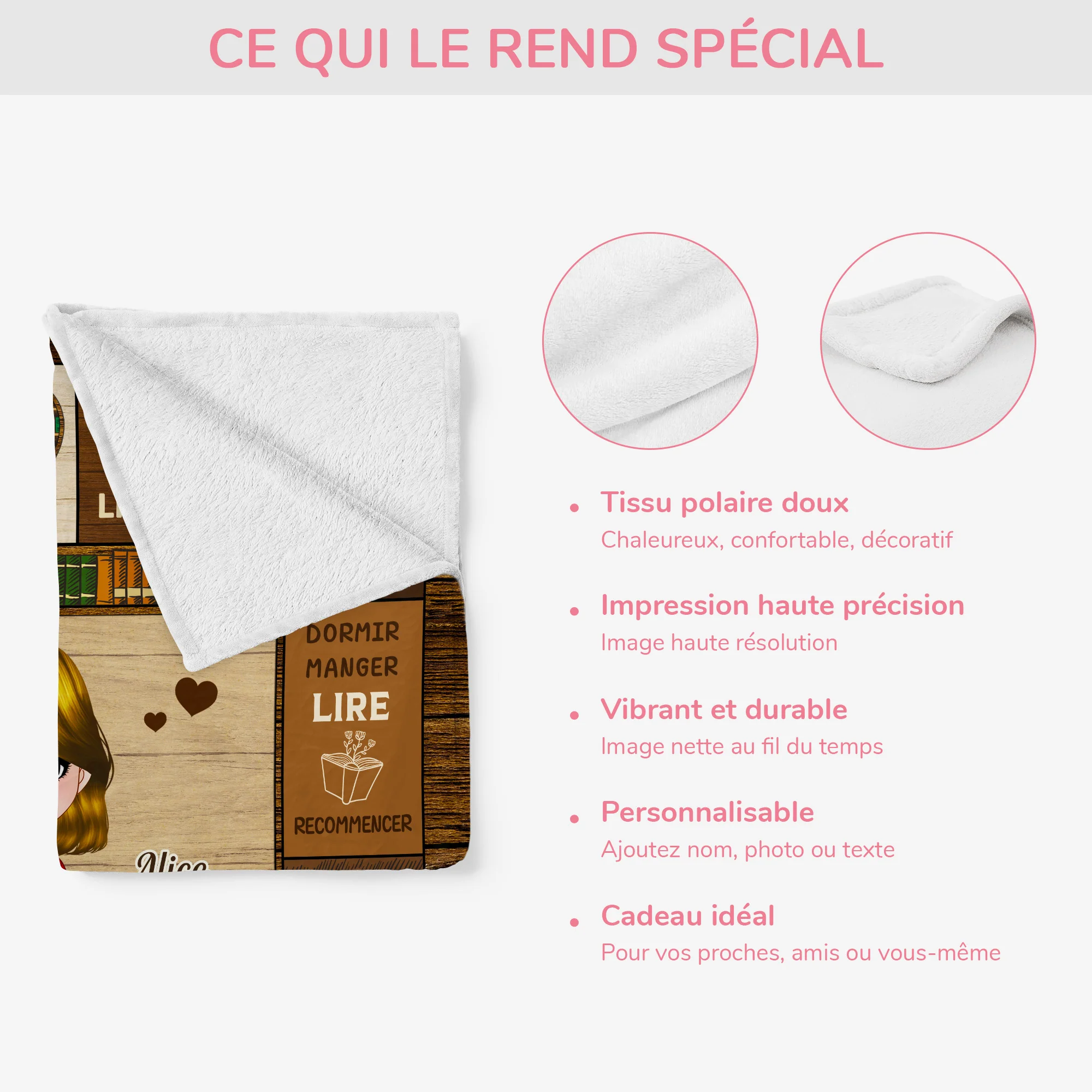 Plaid personnalisé femme – Cadeau pour amoureuse des livres - Image 4