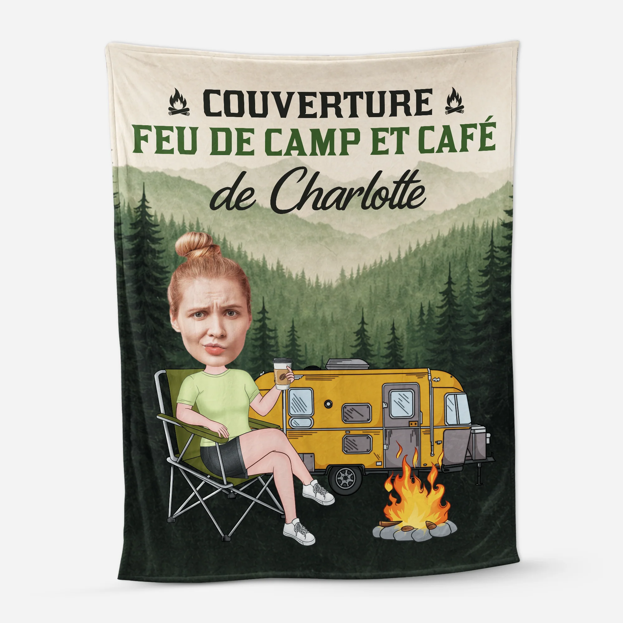 Plaid Personnalisé Femme Homme - Feu De Camp Et Café