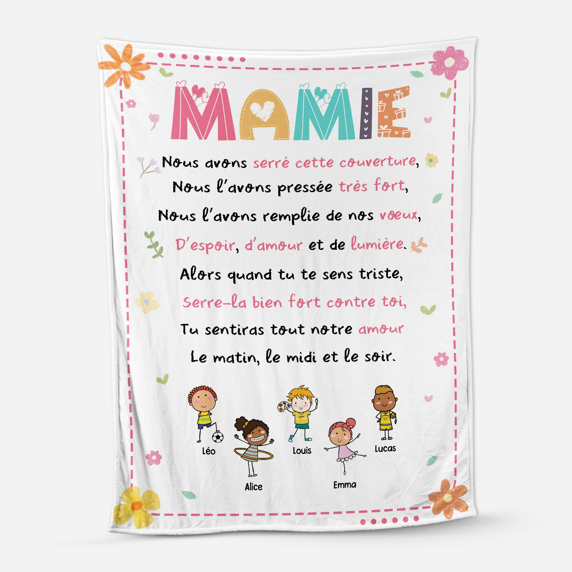 Plaid Personnalisé Mamie - Les Petits Cœurs de Mamie