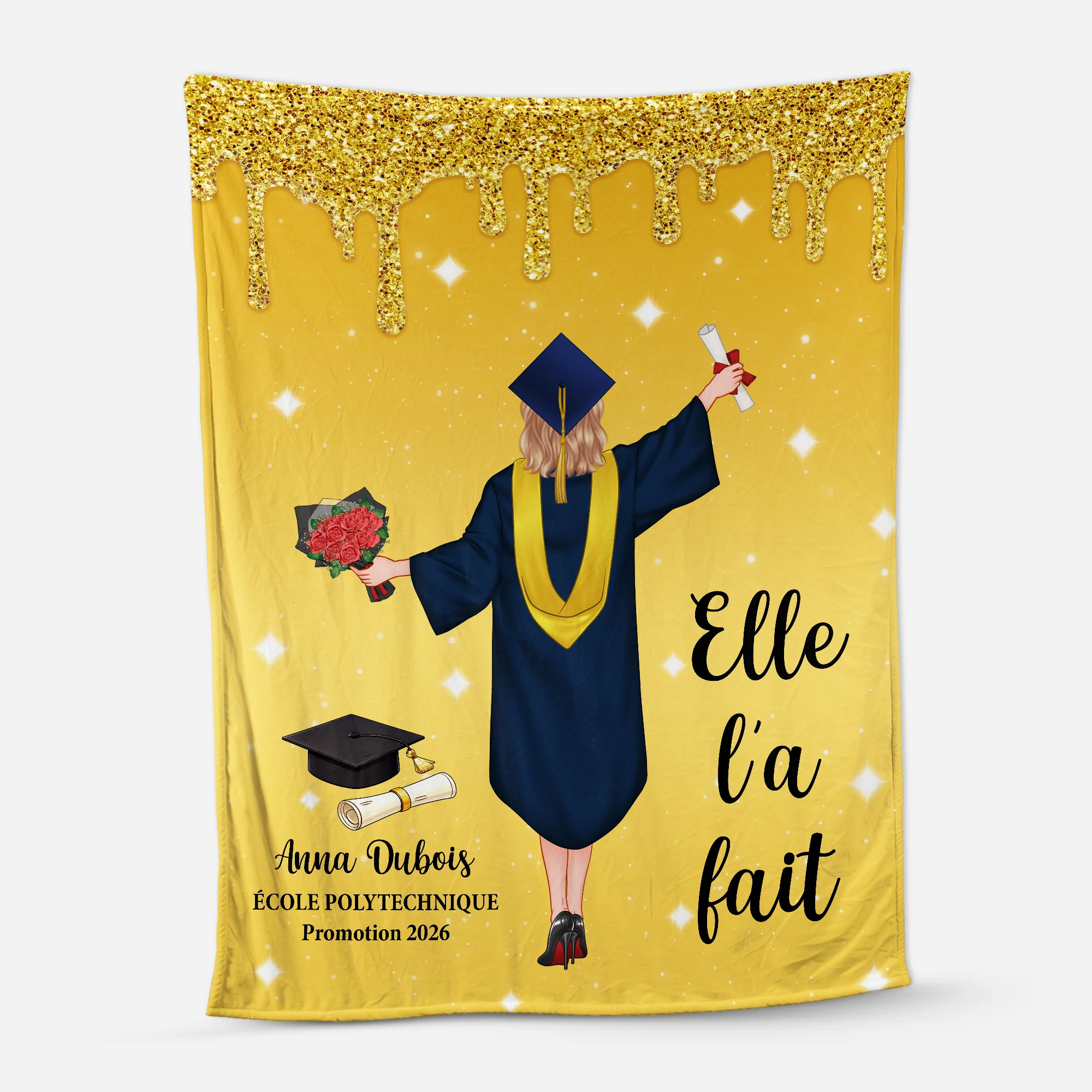 Plaid Personnalisé Prénom - Cadeau Remise De Diplôme Femme/Homme