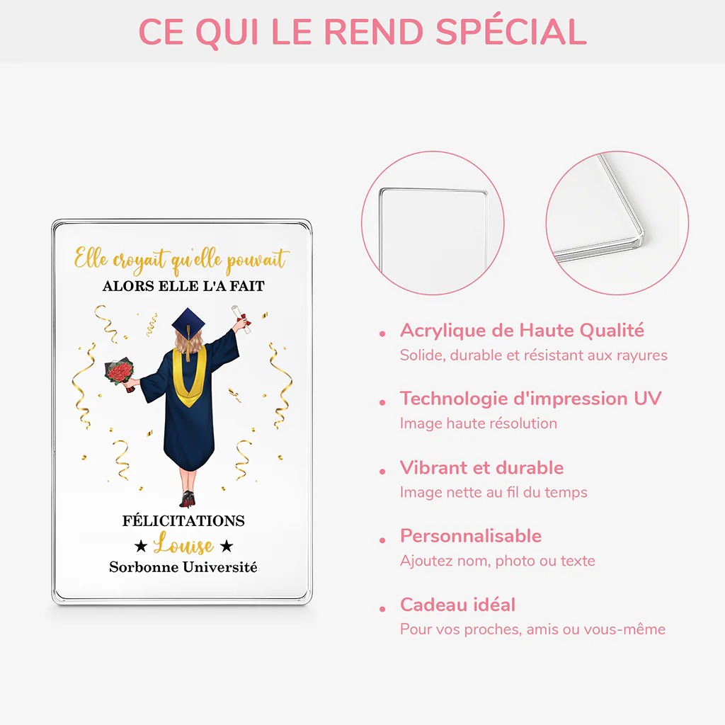 Plaque Acrylique Personnalisée Rectangulaire - Félicitations Cadeau Remise De Diplôme Femme Homme - Image 4