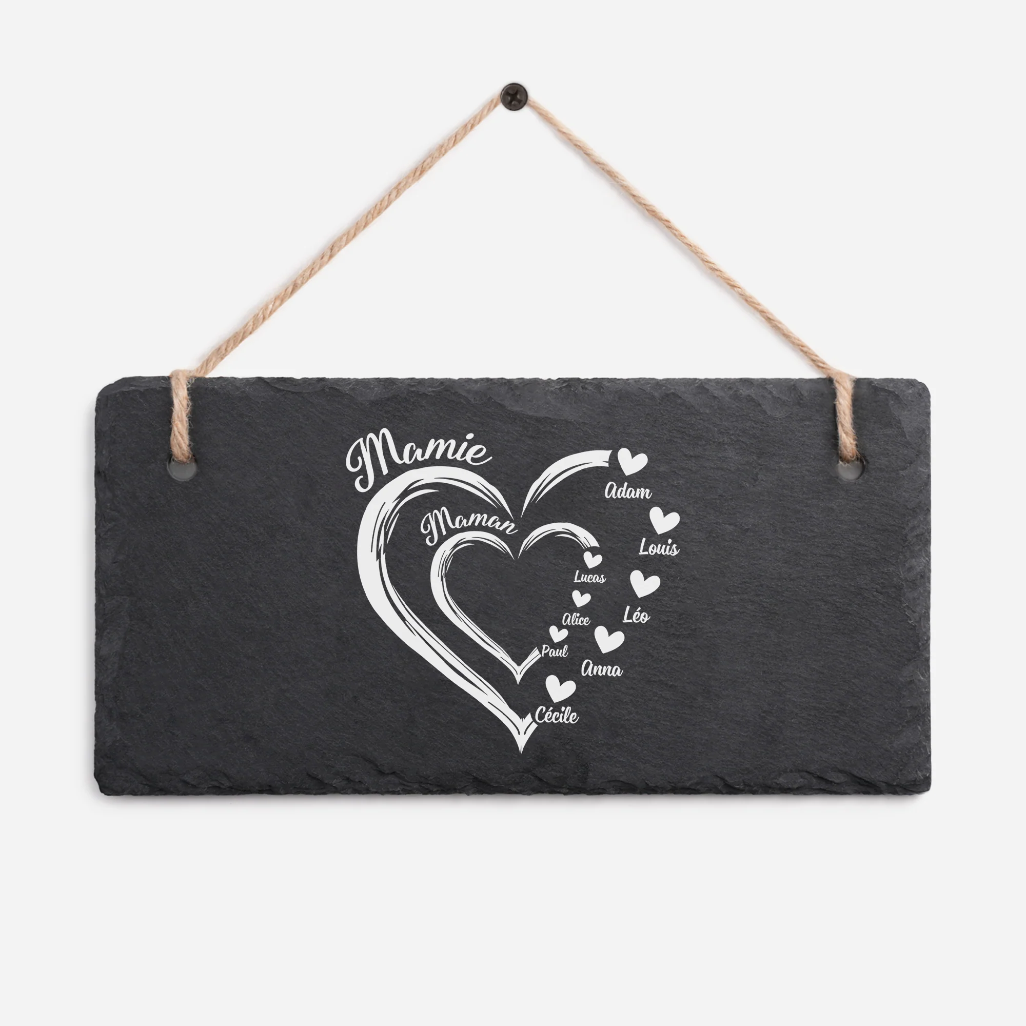 Plaque Ardoise Personnalisable Décorative - Grand Cœur De Maman Mamie