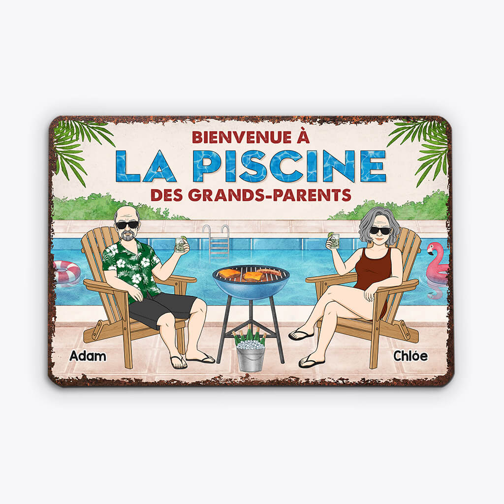 Plaque Bienvenue piscine grands-parents personnalisée