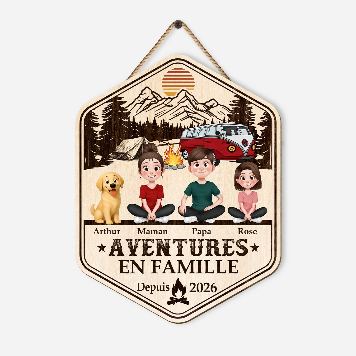Plaque Bois Personnalisée Couple Amoureux Du Camping - Aventures En Famille
