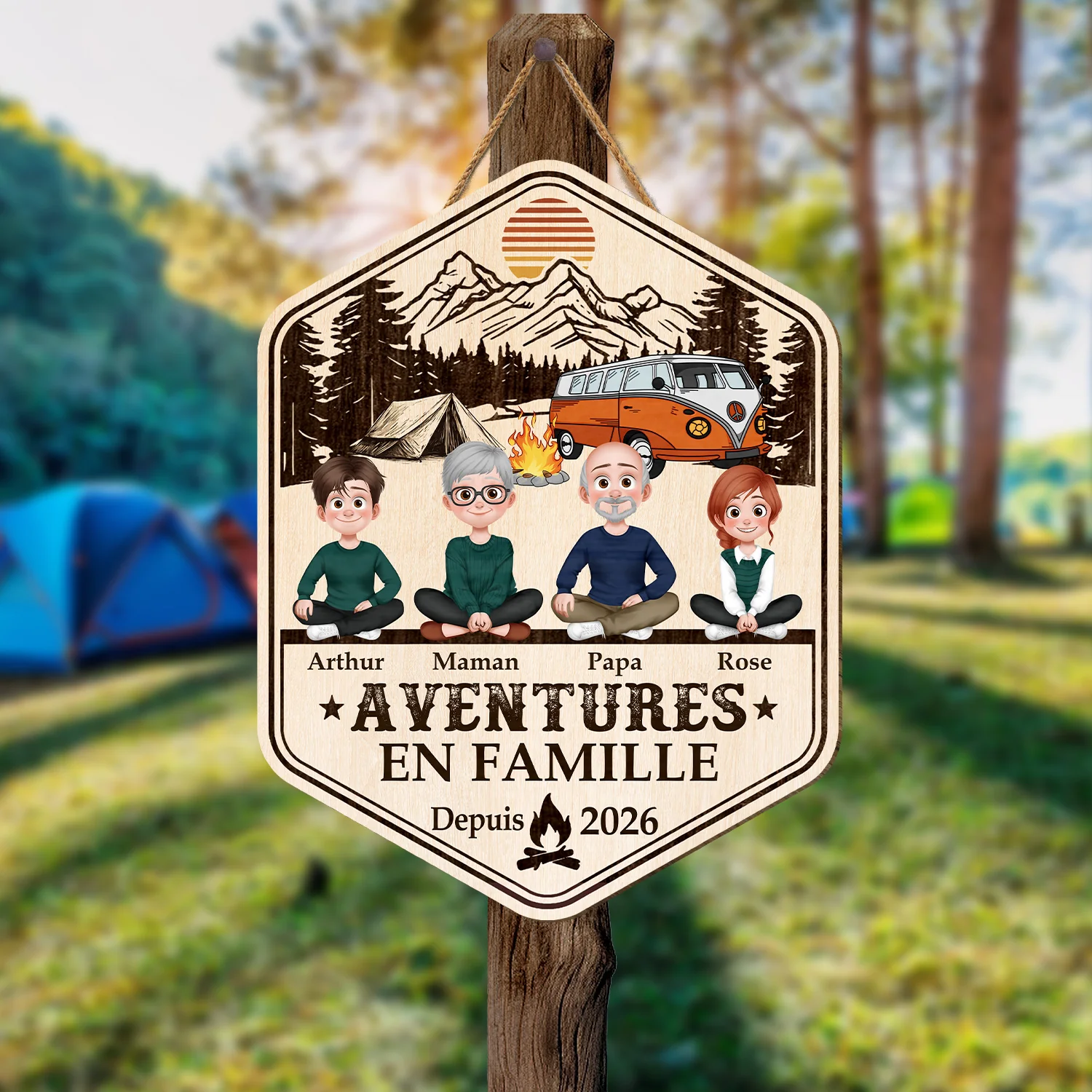 Plaque Bois Personnalisée Couple Amoureux Du Camping - Aventures En Famille - Image 2