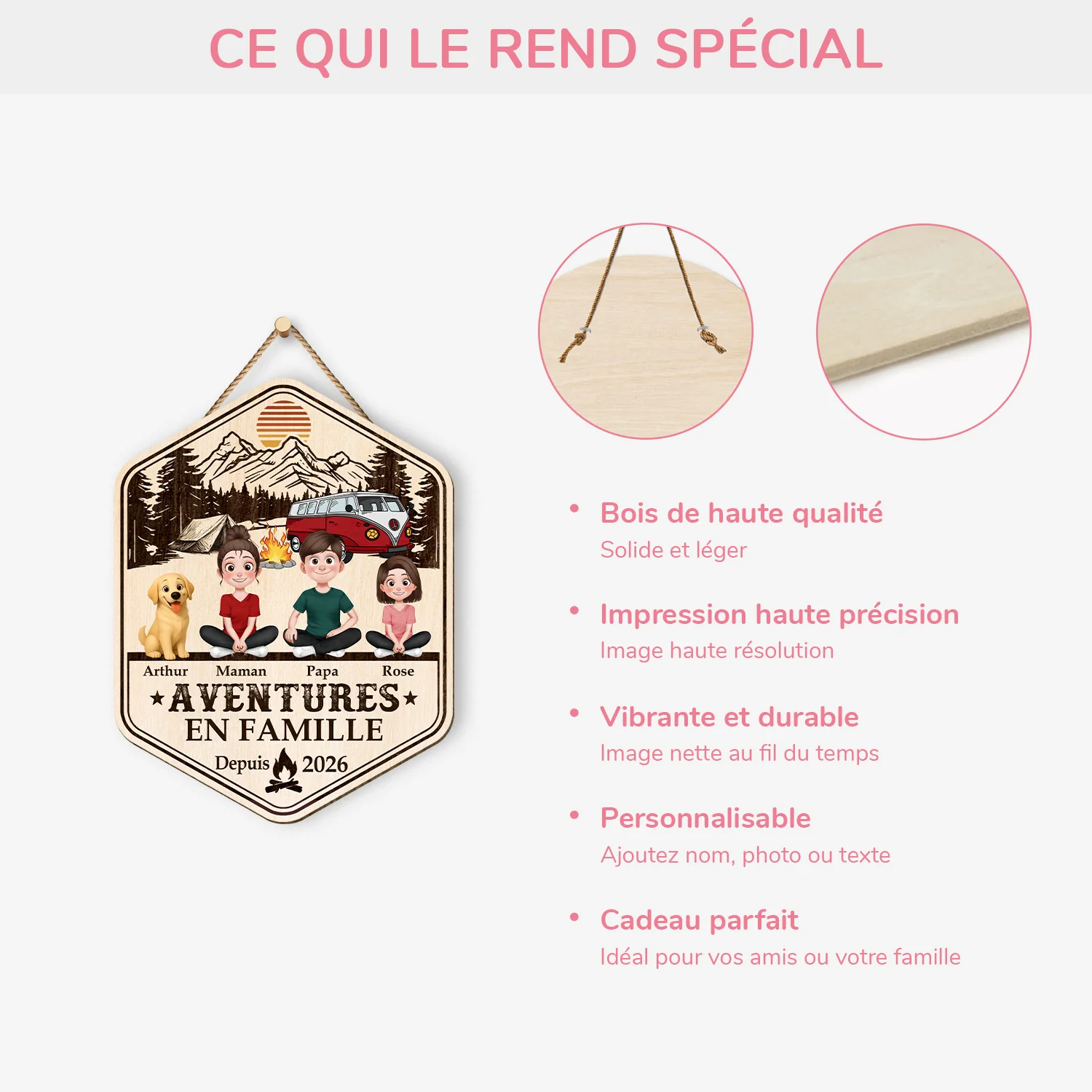 Plaque Bois Personnalisée Couple Amoureux Du Camping - Aventures En Famille - Image 4