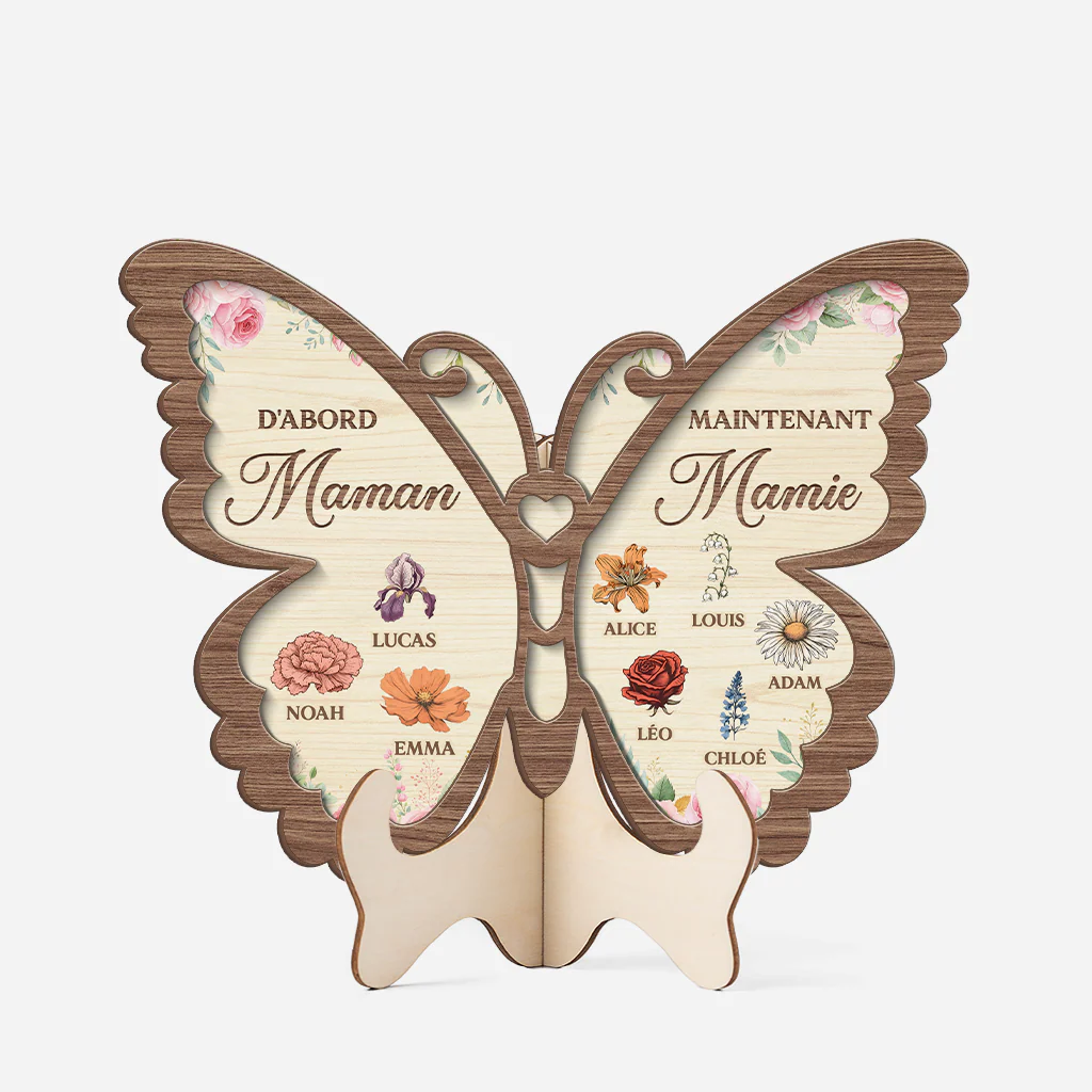 Plaque Bois Personnalisée - D'abord Maman Ensuite Mamie Avec Dessin Papillon Jardin