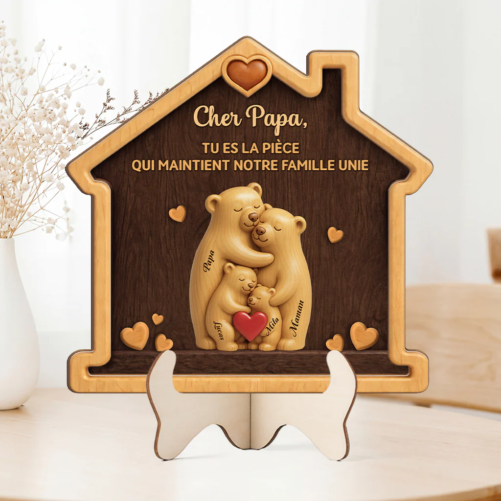 Plaque En Bois Personnalisable | Maman Papa La Pièce Qui Nous Unit - Image 2