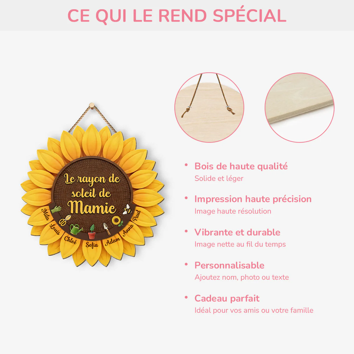 Plaque En Bois Personnalisée | Rayon De Soleil De Maman Mamie - Image 4