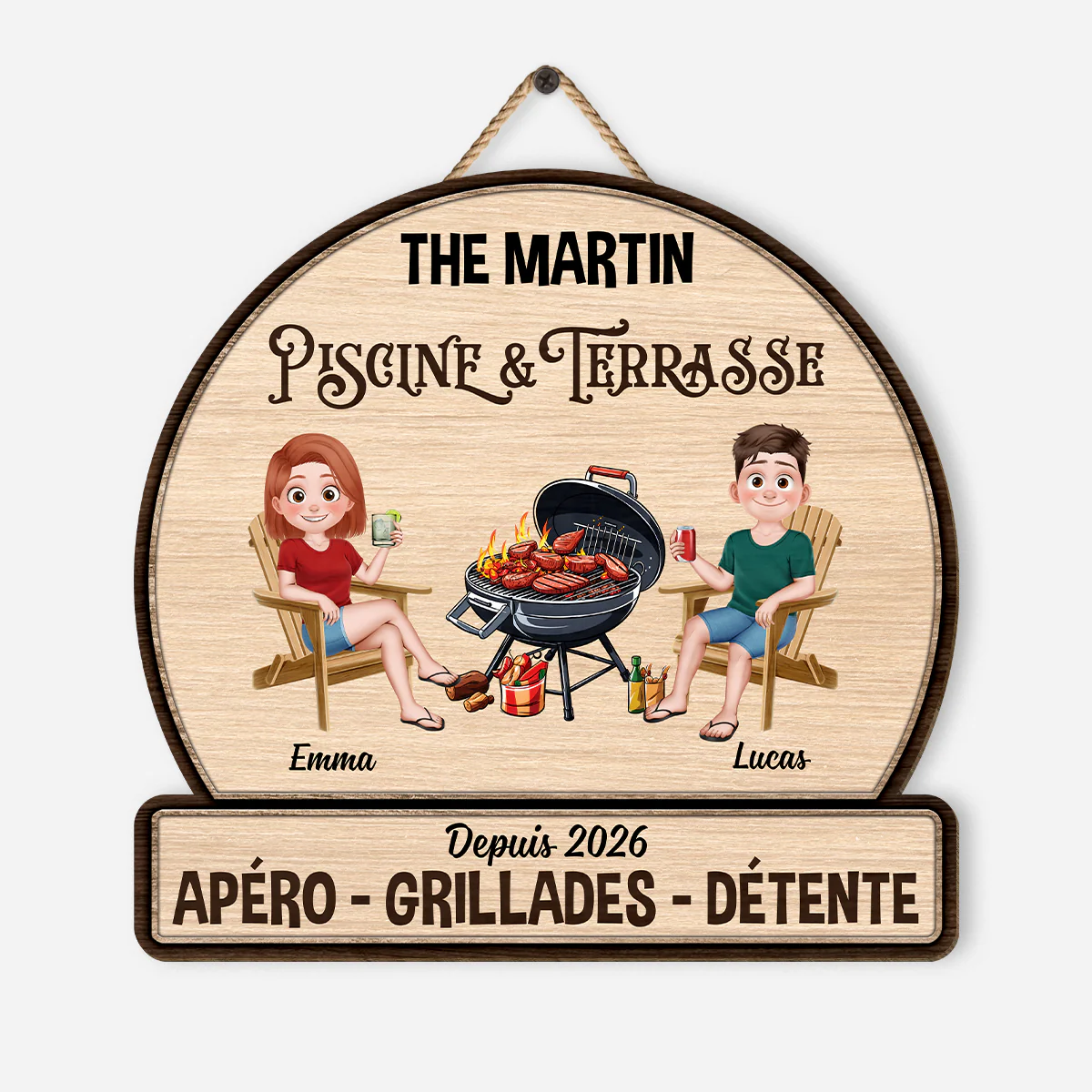 Plaque De Porte Bois Personnalisée À Suspendre - Cadeau Couple Piscine Et Terrasse