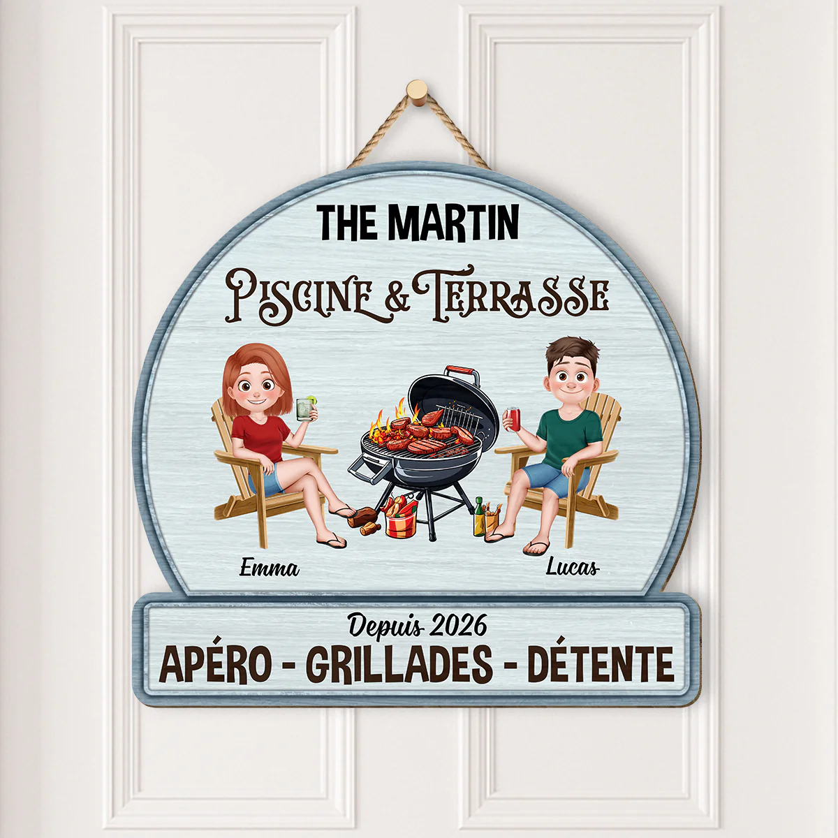 Plaque De Porte Bois Personnalisée À Suspendre - Cadeau Couple Piscine Et Terrasse - Image 2