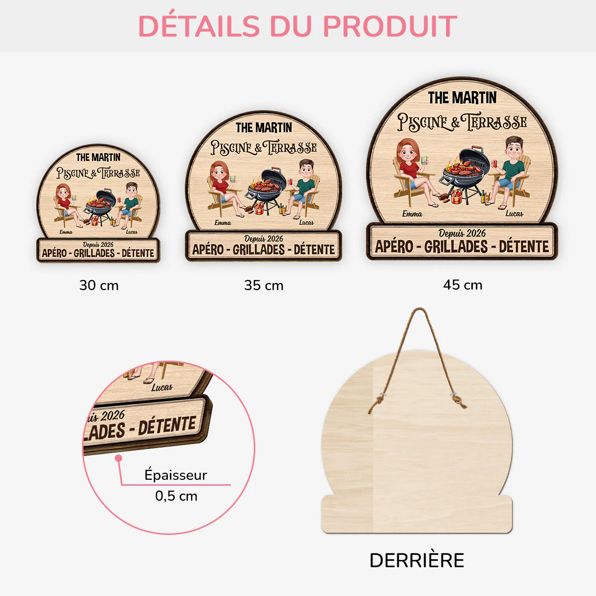 Plaque De Porte Bois Personnalisée À Suspendre - Cadeau Couple Piscine Et Terrasse - Image 3