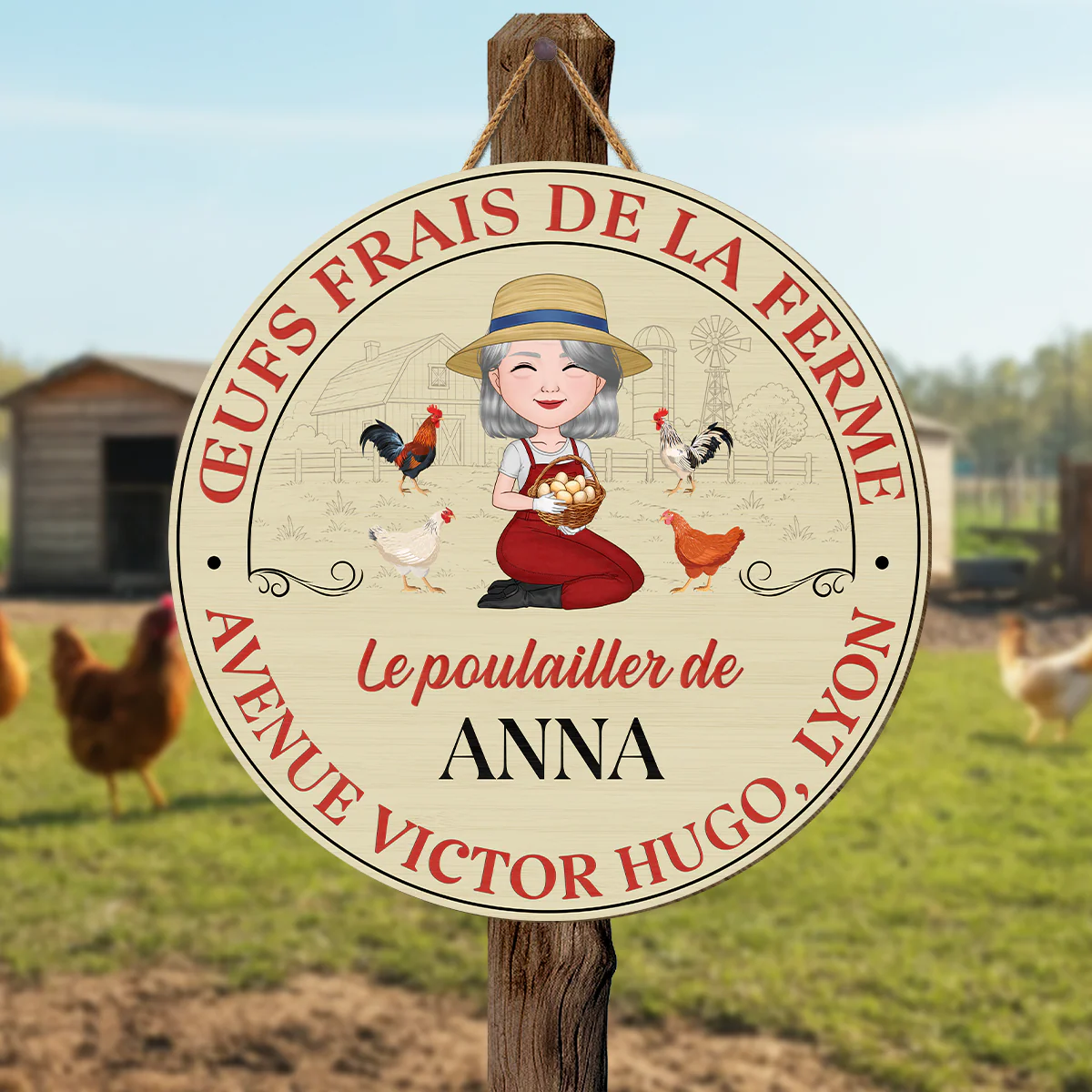 Plaque De Porte Bois Personnalisée À Suspendre - Cadeau Femme Pour Sa Ferme Poule - Image 2