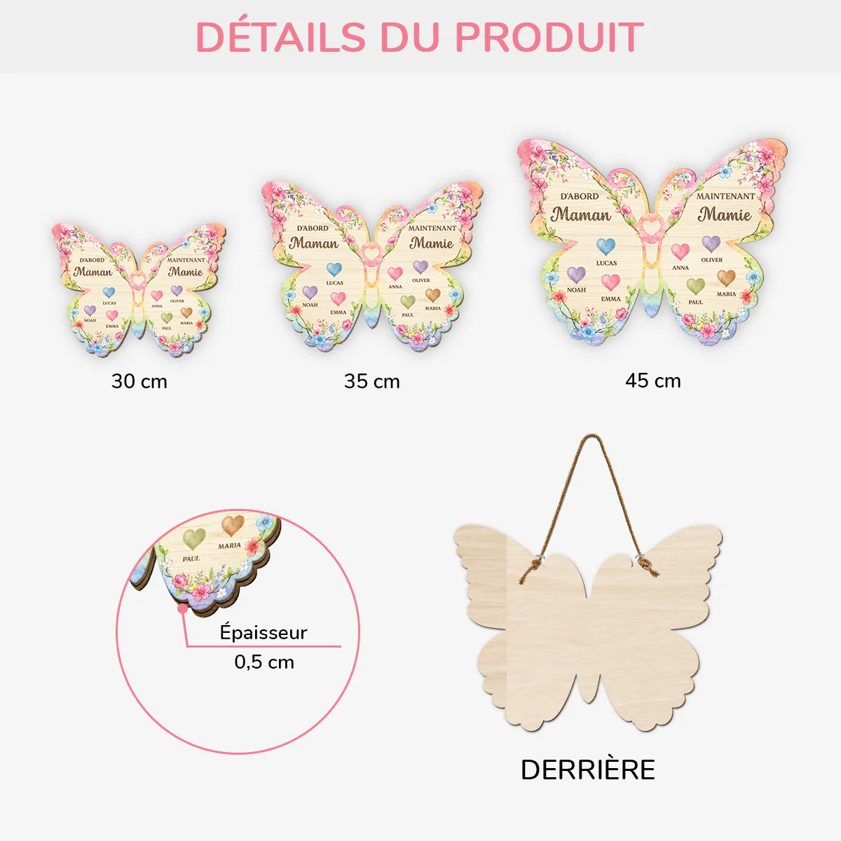 Plaque De Porte Bois Personnalisée À Suspendre - D'abord Maman Ensuite Mamie Papillon Et Cœur - Image 3