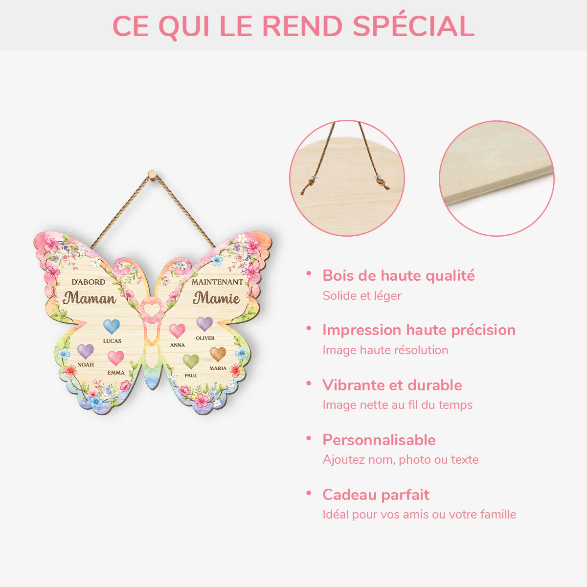 Plaque De Porte Bois Personnalisée À Suspendre - D'abord Maman Ensuite Mamie Papillon Et Cœur - Image 4