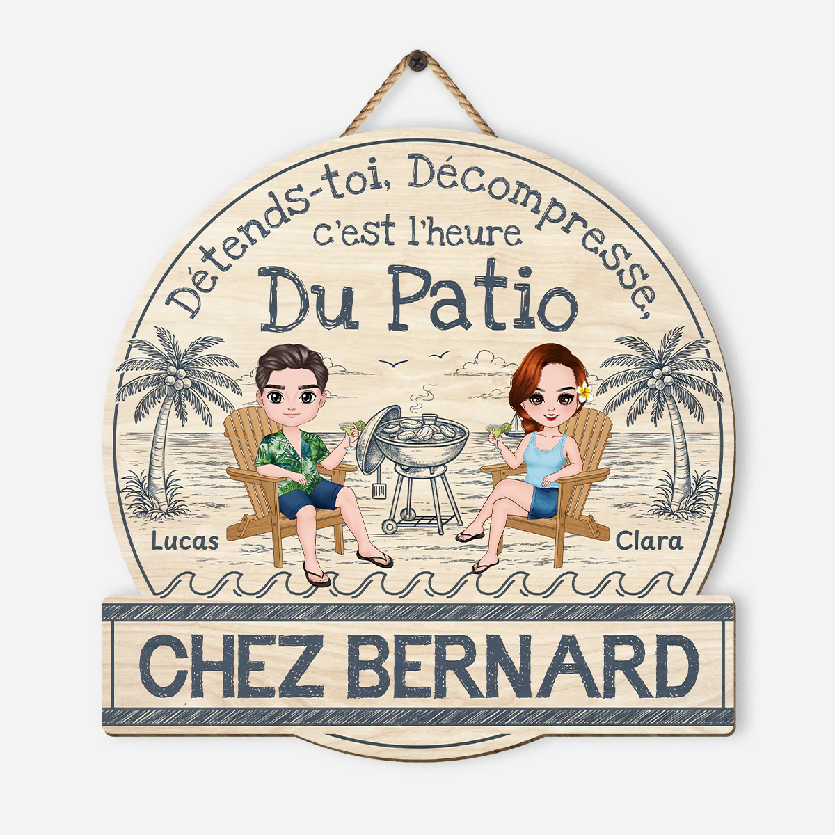 Plaque De Porte Bois Personnalisée Pour Été - Détends-toi - Cadeau Plage Pour Couple