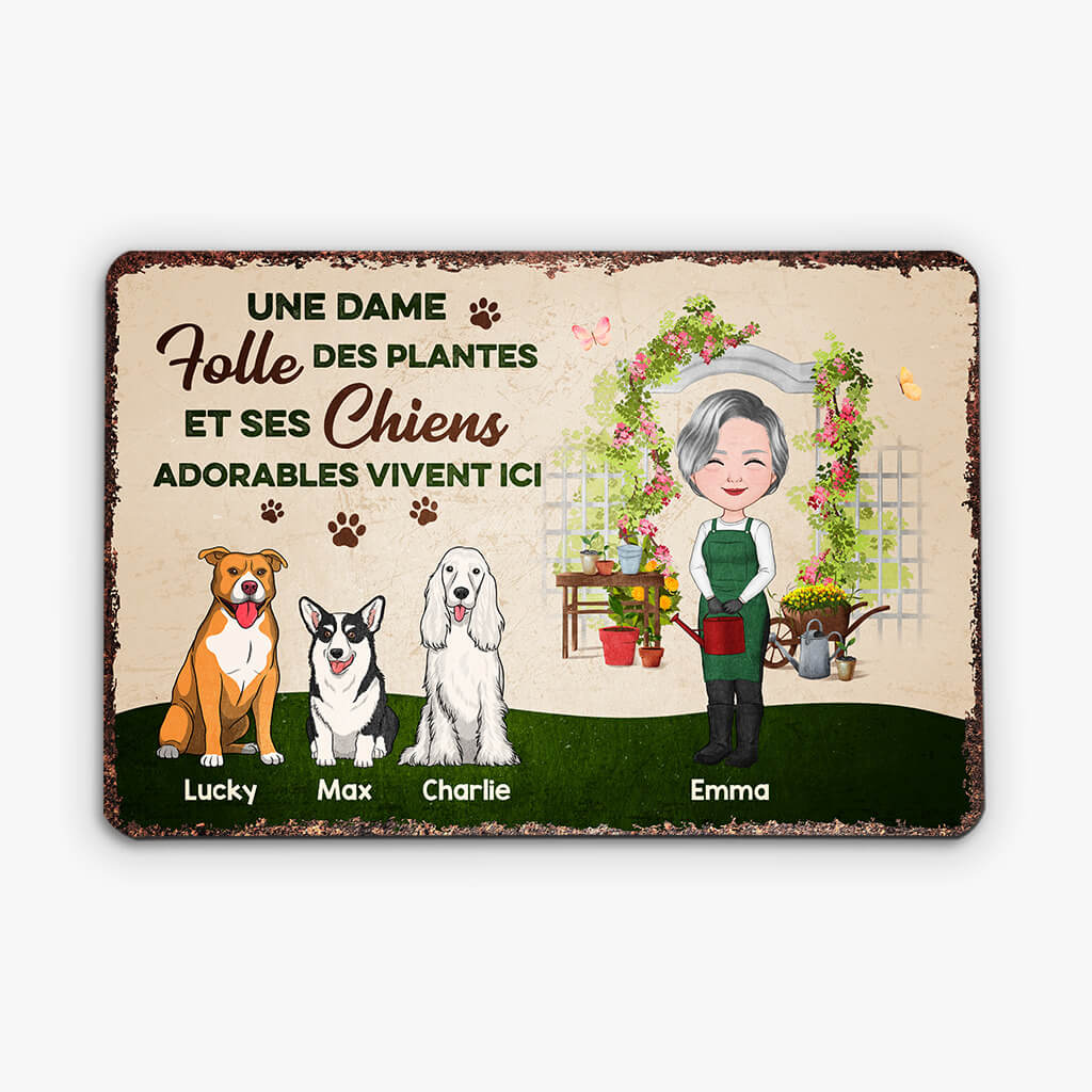Plaque de porte personnalisée pour jardin – Plantes & chiens adorables