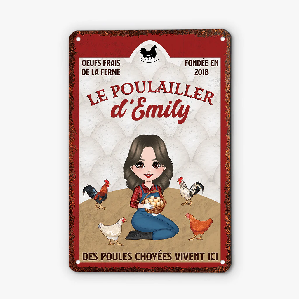 Plaque métal personnalisée – Les poules choyées vivent ici - Image 2