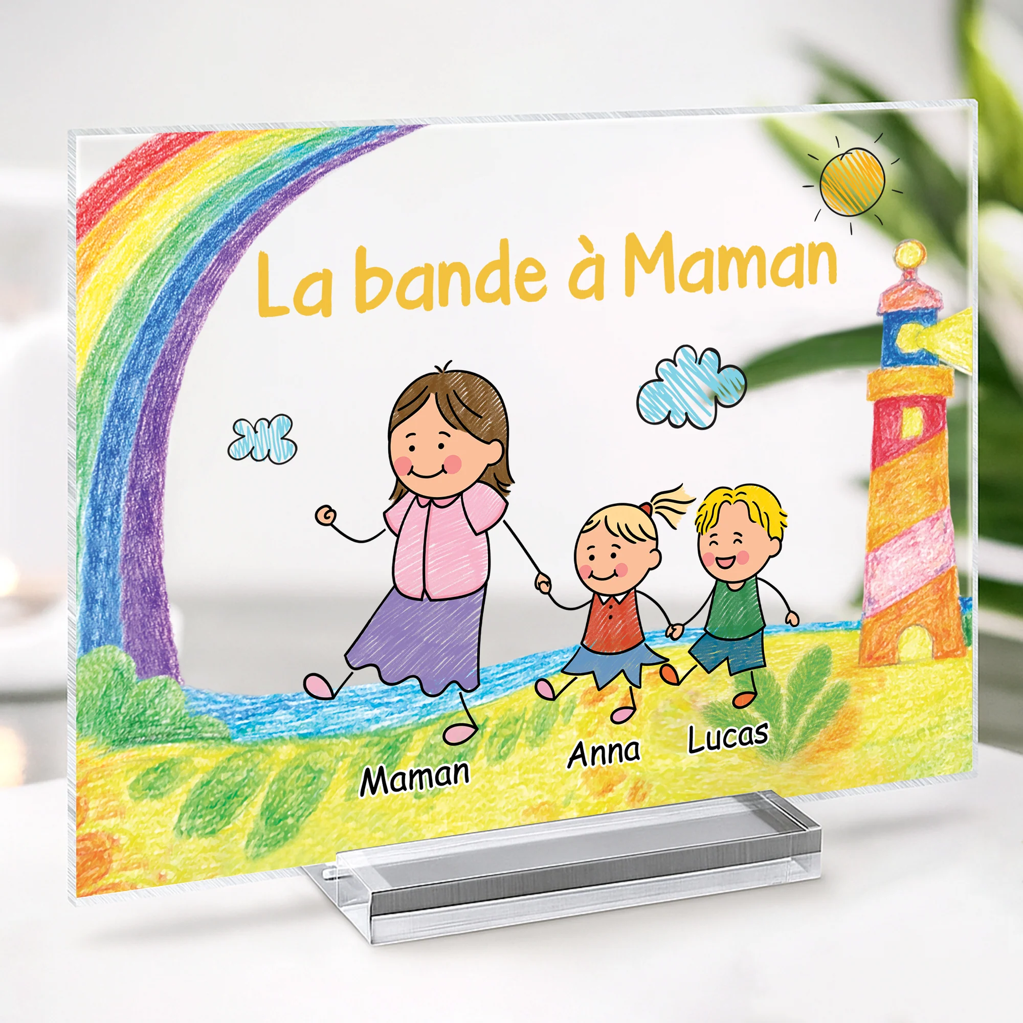 Plaque En Acrylique Personnalisée Avec Support - Bande À Maman Papa Avec Dessin D'enfant - Image 2