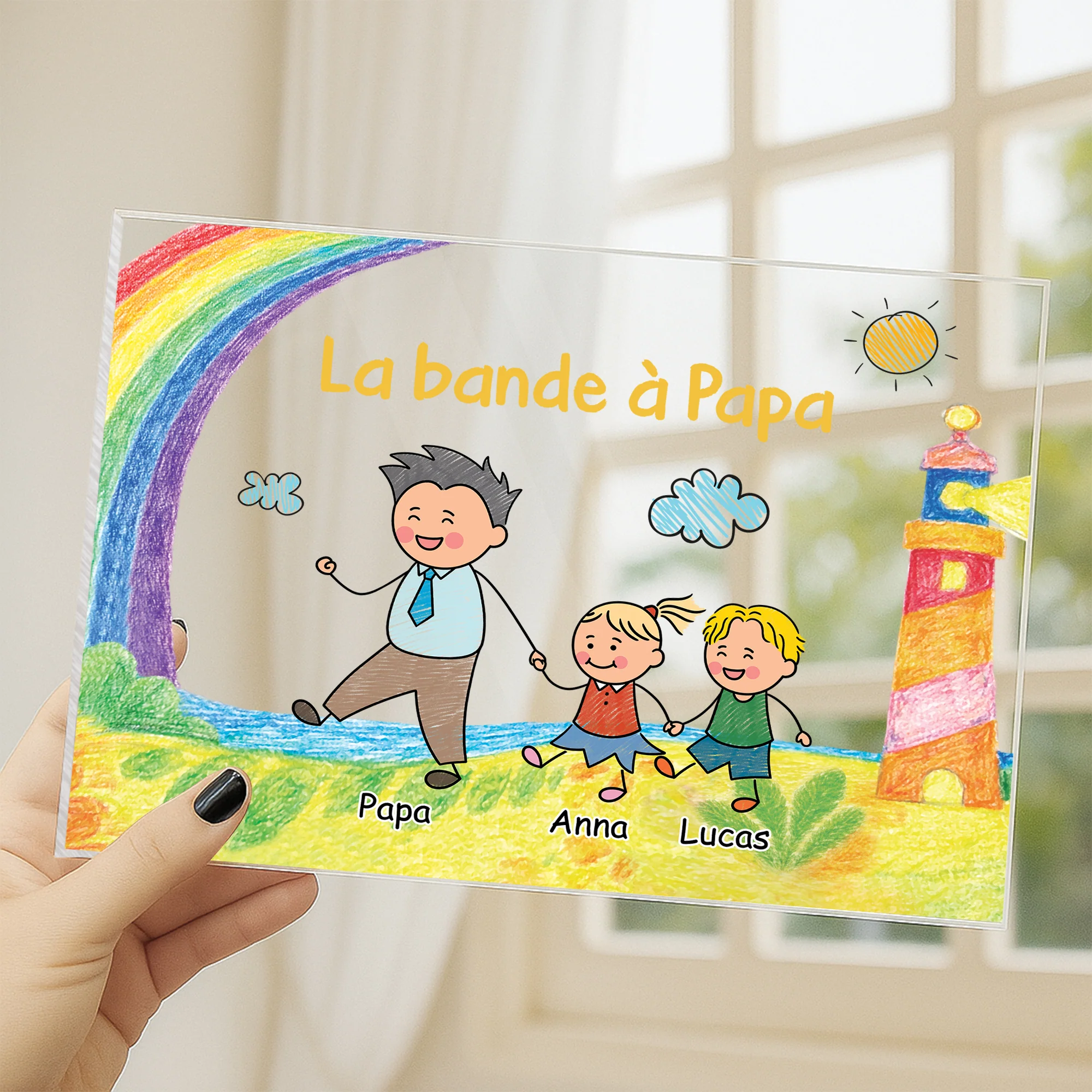 Plaque En Acrylique Personnalisée Avec Support - Bande À Maman Papa Avec Dessin D'enfant - Image 3