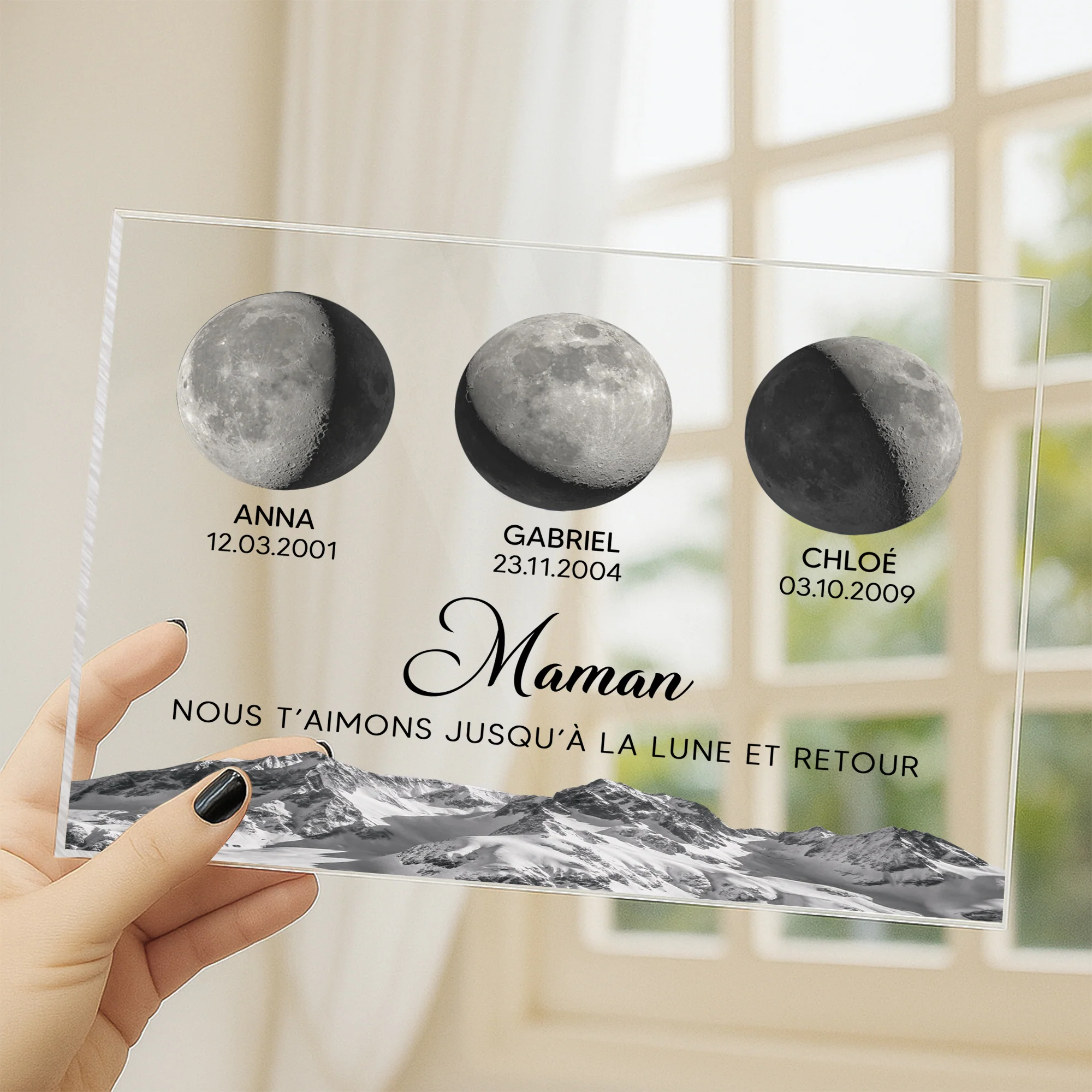 Plaque En Acrylique Personnalisée Maman - Jusqu’à La Lune Et Retour - Version Cycle Lunaire - Image 3