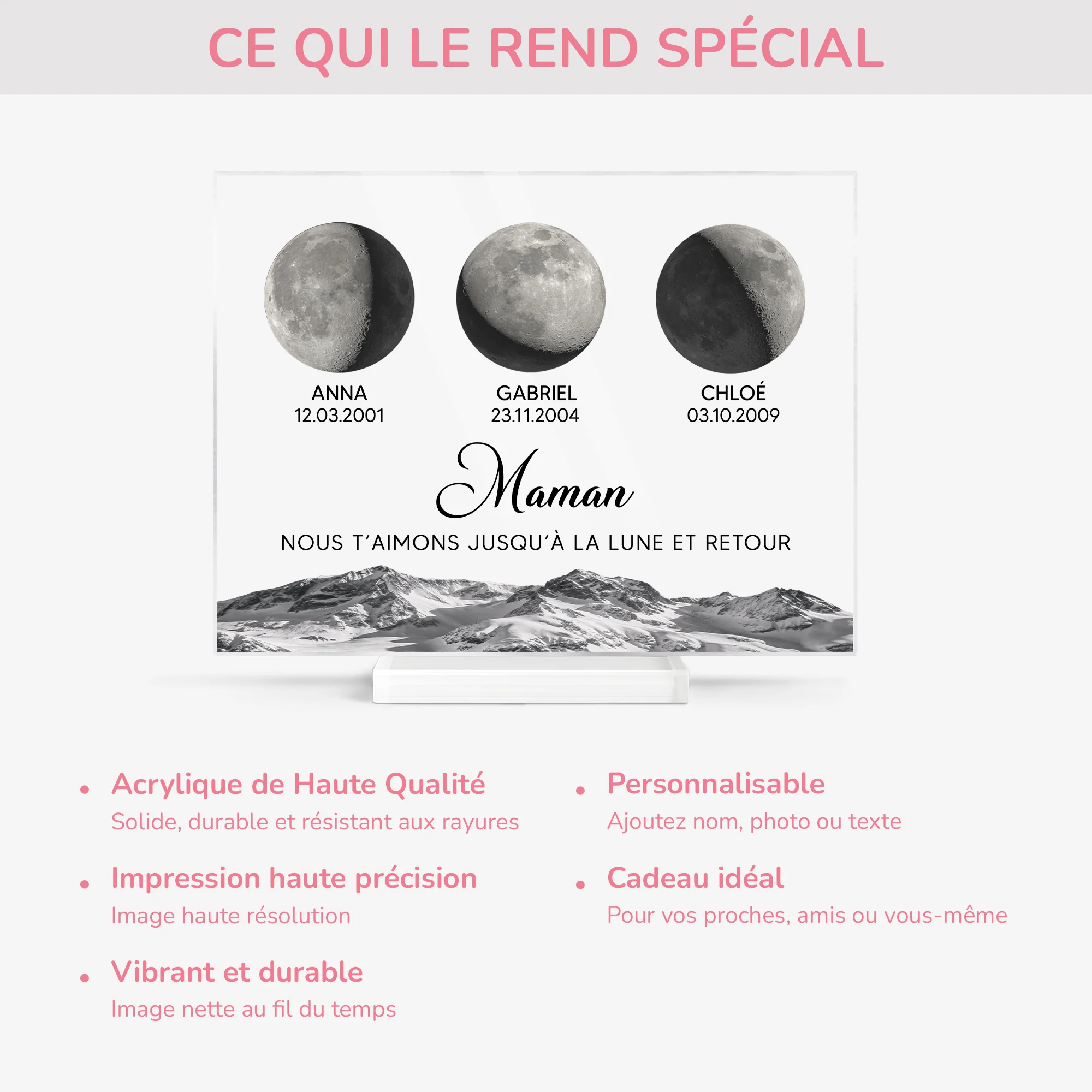 Plaque En Acrylique Personnalisée Maman - Jusqu’à La Lune Et Retour - Version Cycle Lunaire - Image 5