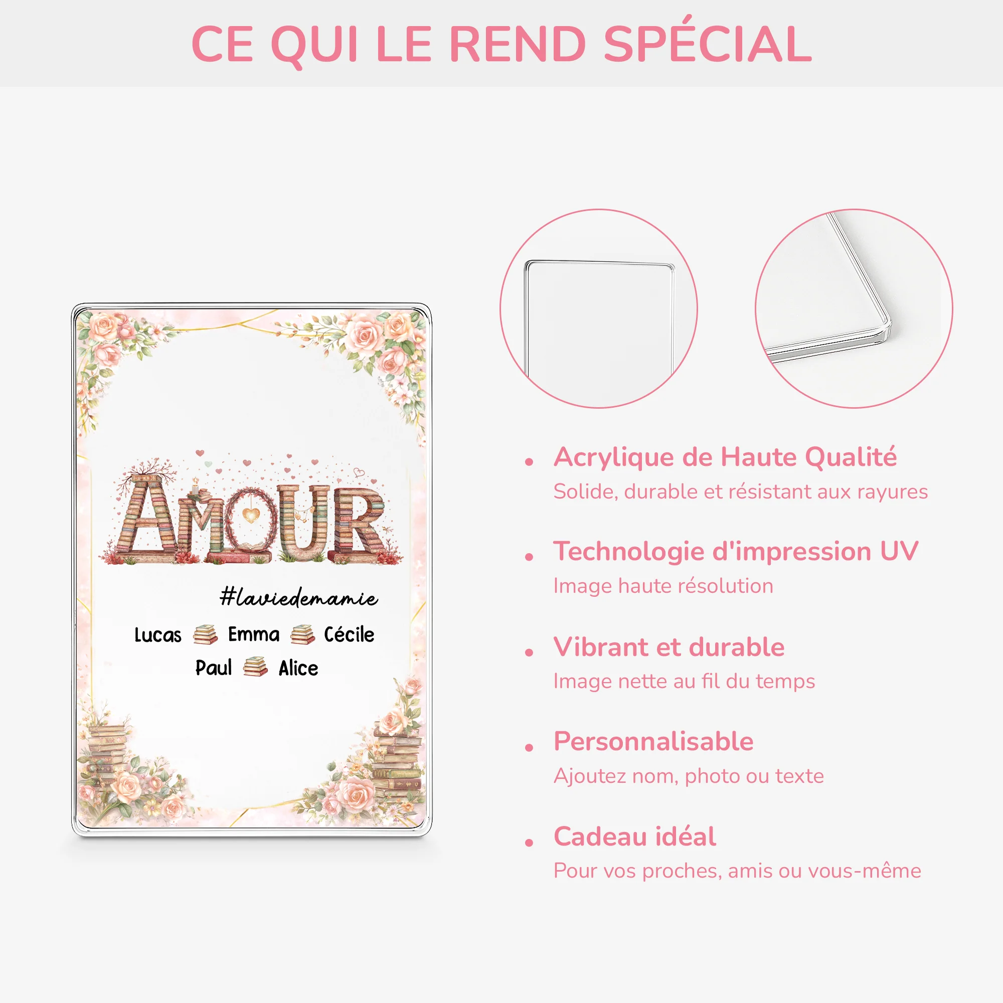 Plaque En Acrylique Personnalisée Rectangulaire - Amour Pour Maman Mamie - Image 4
