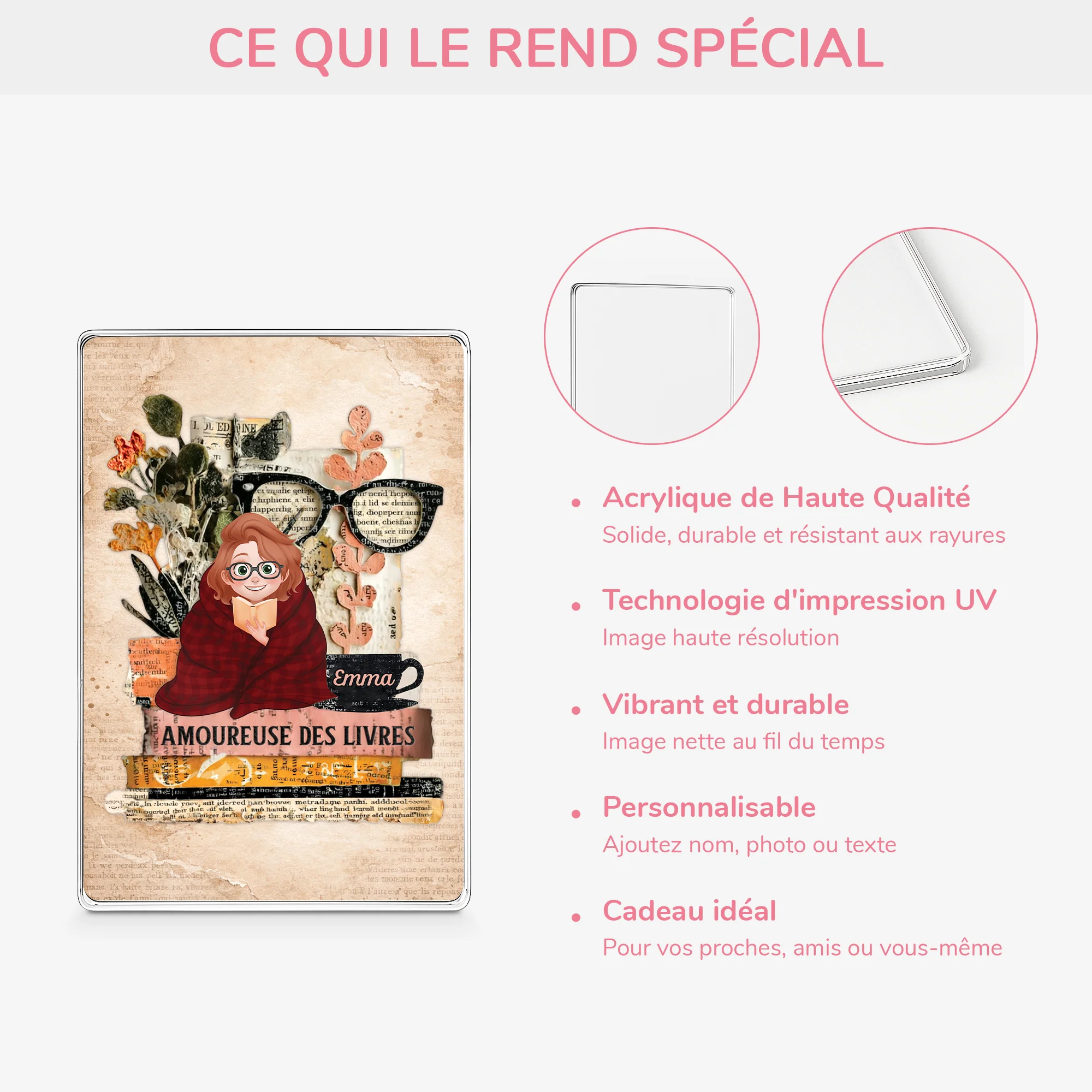 Plaque En Acrylique Personnalisée Rectangulaire - Cadeau Amoureux Des Livres Femme/Homme - Image 4