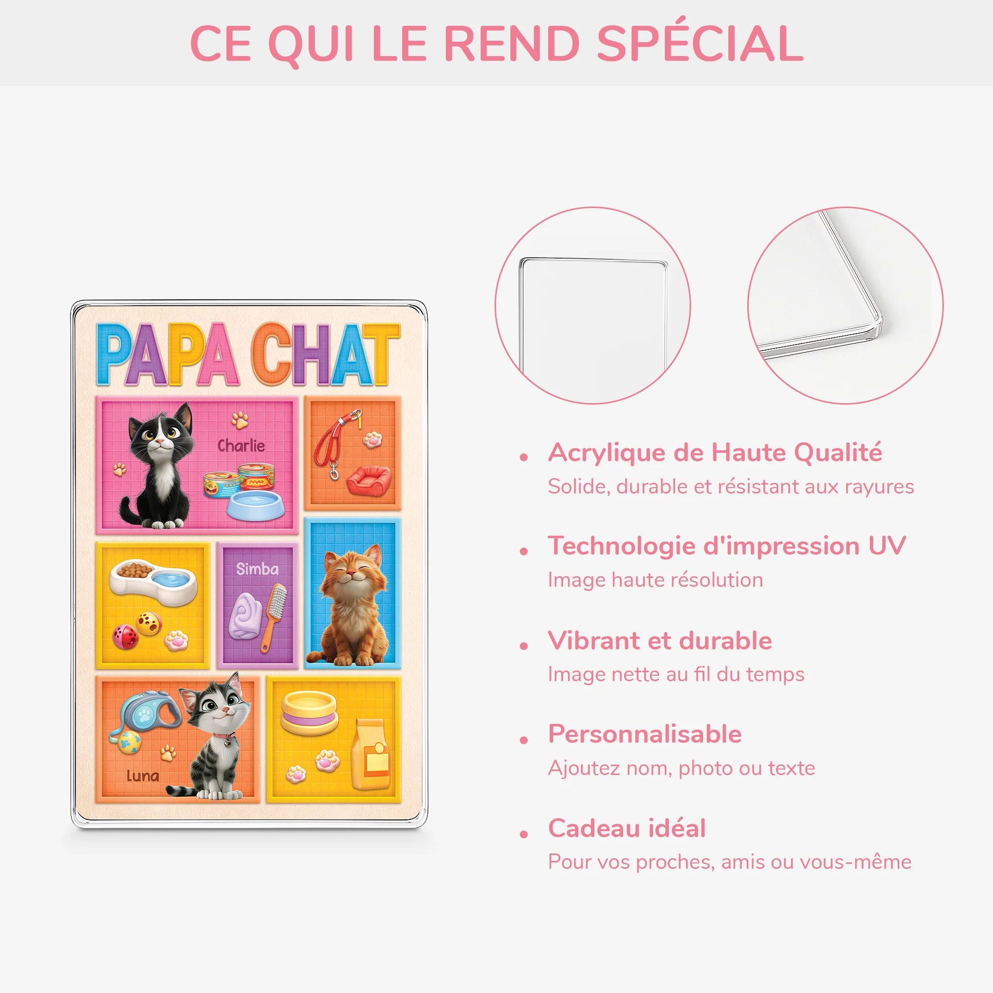 Plaque En Acrylique Personnalisée Rectangulaire - Maman Chat - Image 4