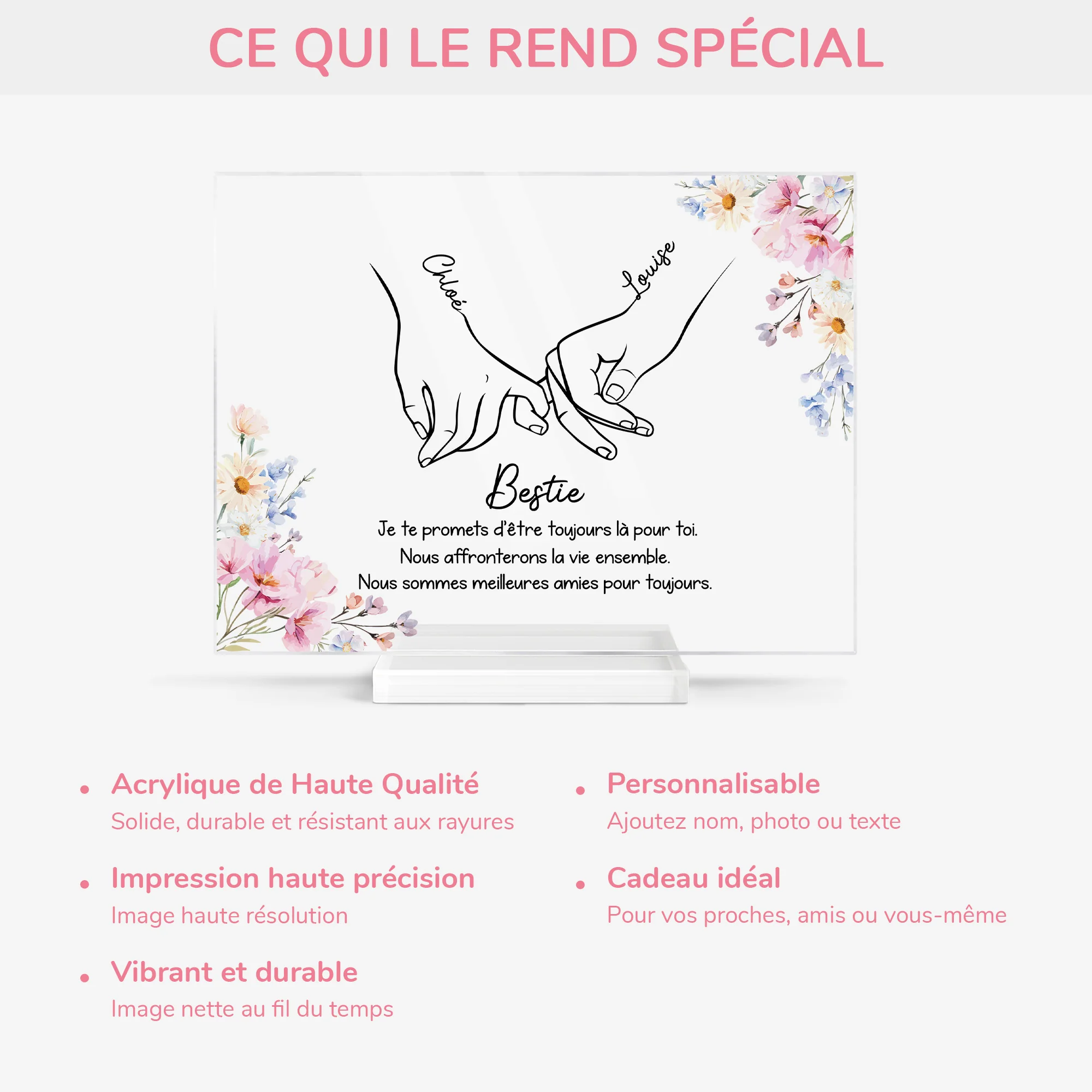 Plaque Acrylique Personnalisée Rectangulaire Avec Support Meilleure Amie - Bestie - Image 5