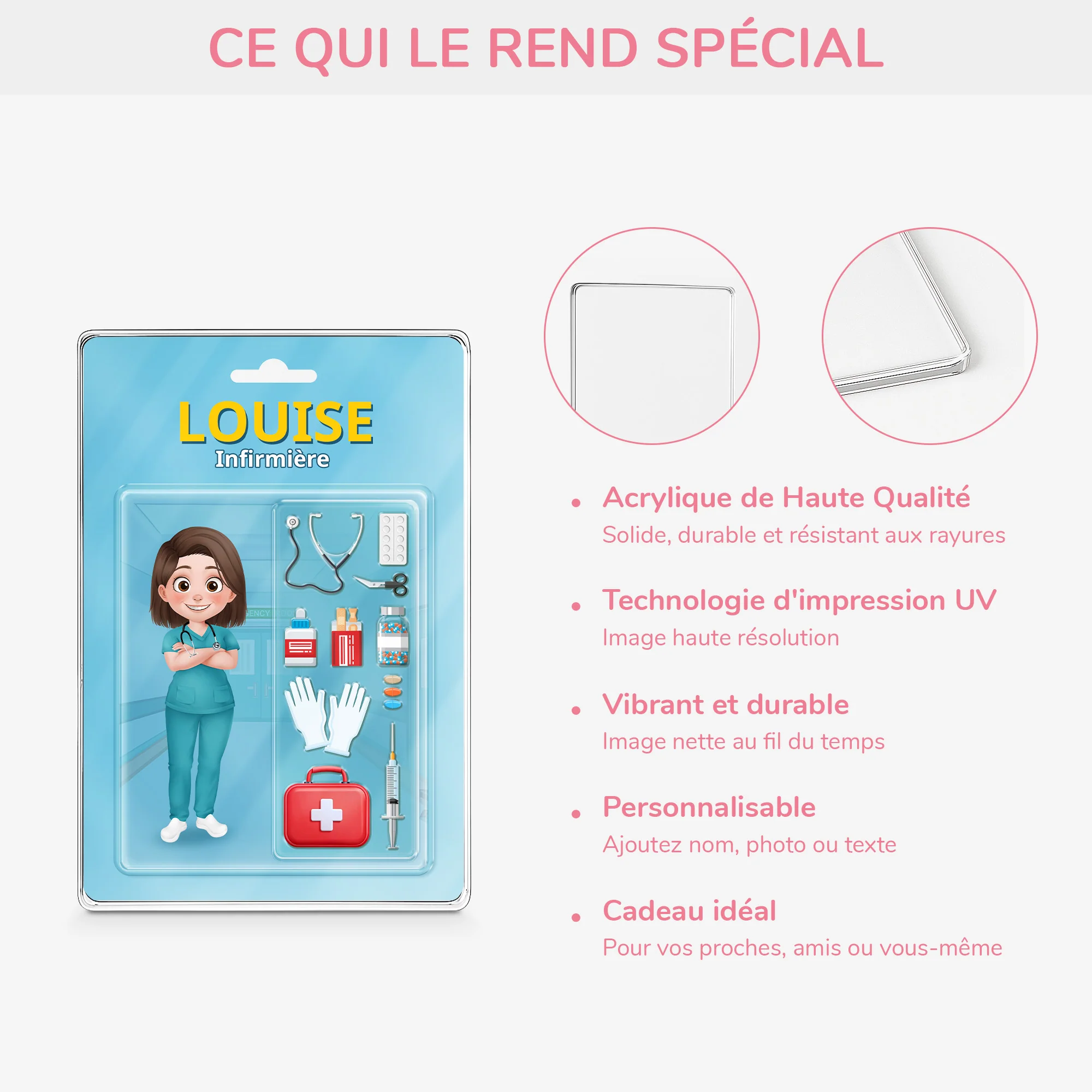 Plaque En Acrylique Rectangulaire Personnalisée Avec Prénom pour Infirmière - Image 4