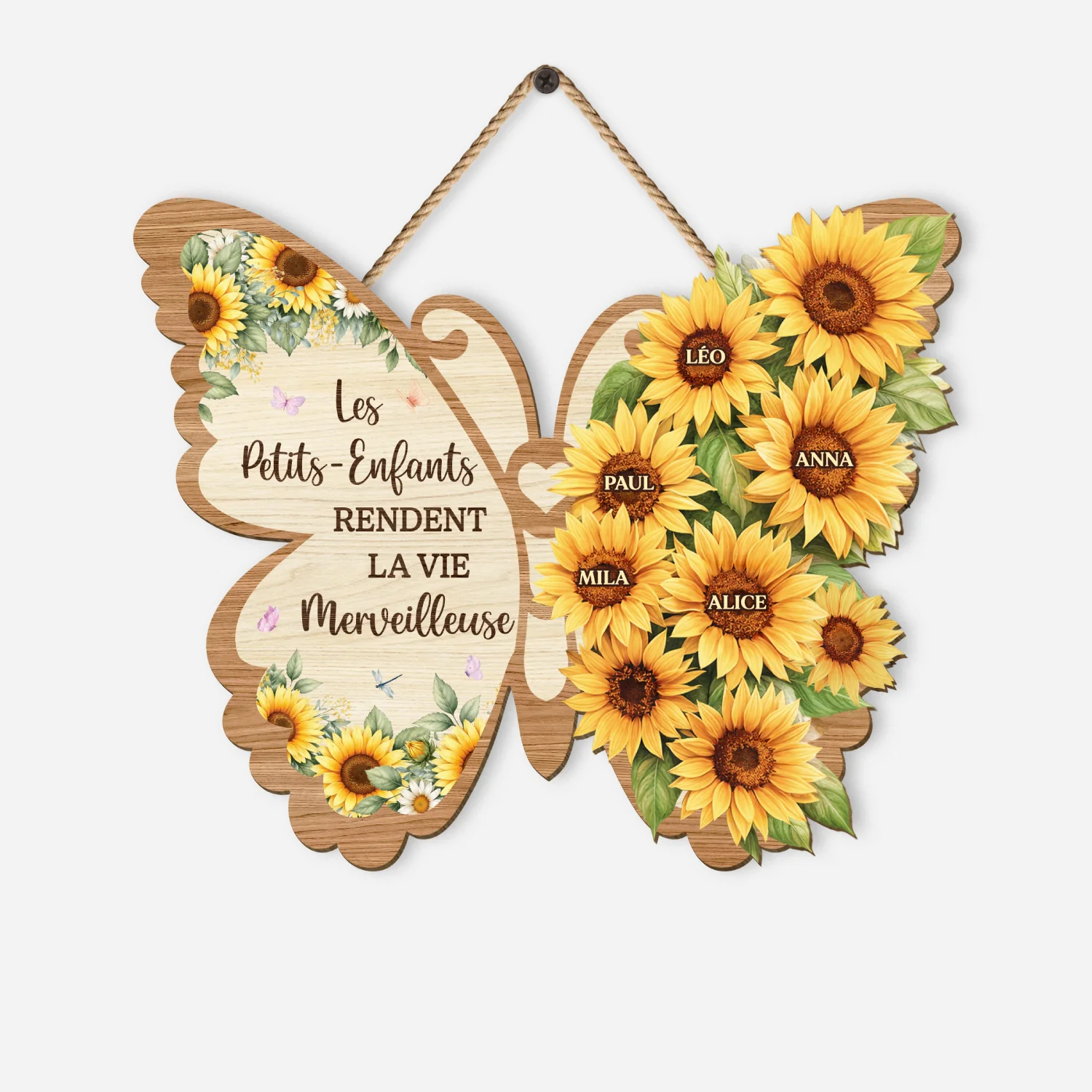 Plaque en Bois Personnalisée à Suspendre - Cadeau Maman Mamie La Vie Merveilleuse