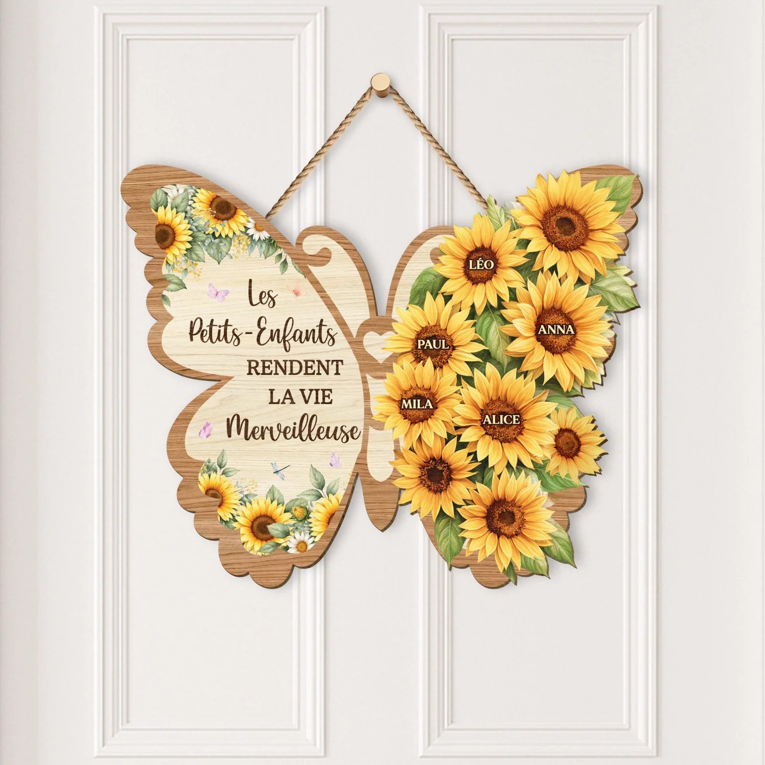 Plaque en Bois Personnalisée à Suspendre - Cadeau Maman Mamie La Vie Merveilleuse - Image 2