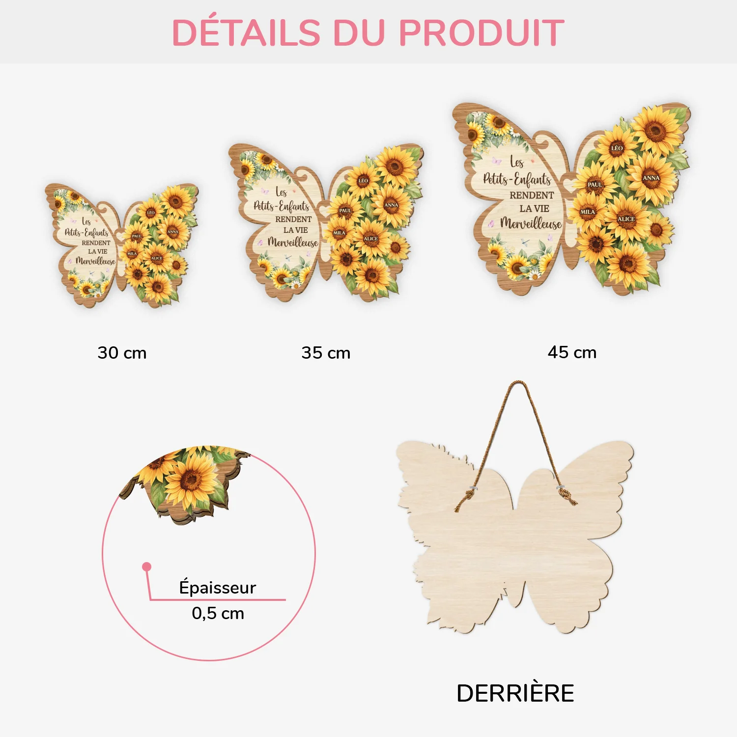 Plaque en Bois Personnalisée à Suspendre - Cadeau Maman Mamie La Vie Merveilleuse - Image 3