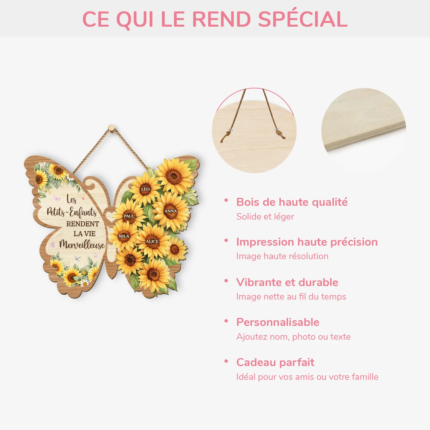Plaque en Bois Personnalisée à Suspendre - Cadeau Maman Mamie La Vie Merveilleuse - Image 4