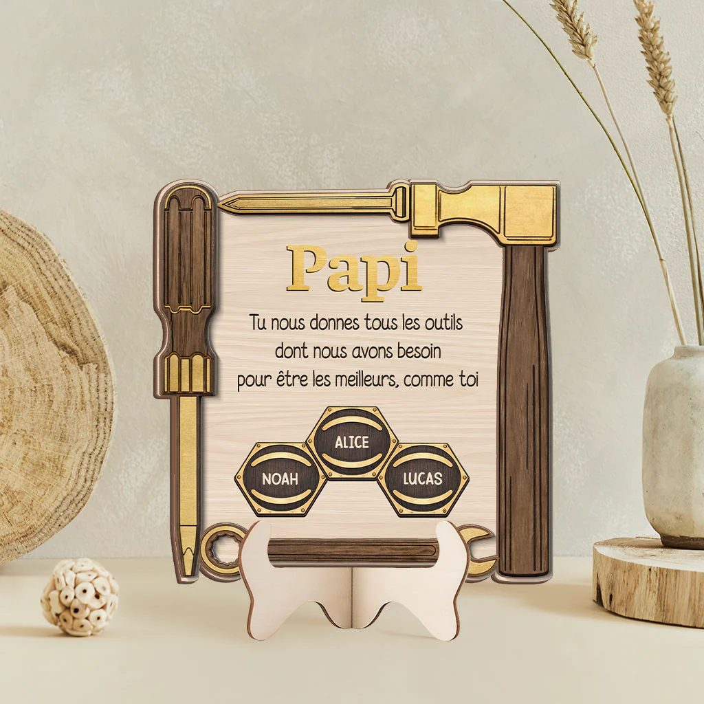 Plaque En Bois Personnalisable - Papa Papy Donne Tous Les Outils - Image 2