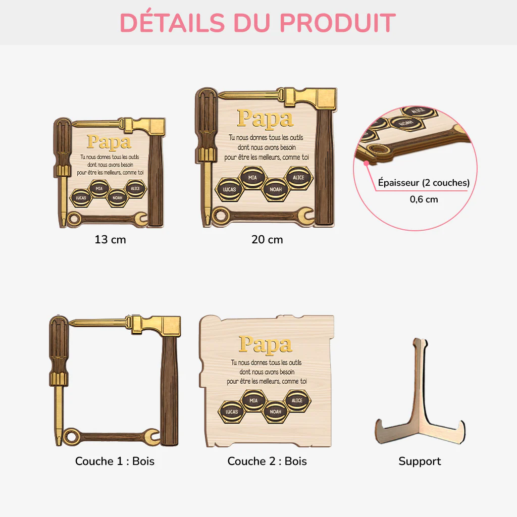 Plaque En Bois Personnalisable - Papa Papy Donne Tous Les Outils - Image 3