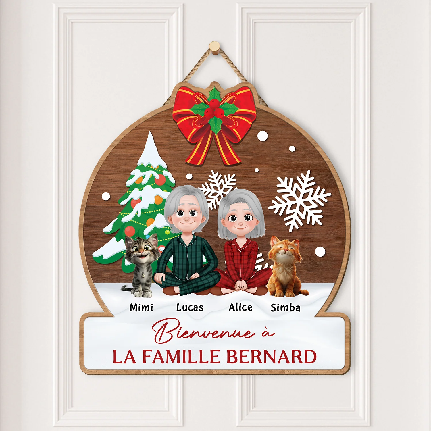 Plaque En Bois Personnalisé Couple Avec Chat - Bienvenue À Notre Famille - Image 2