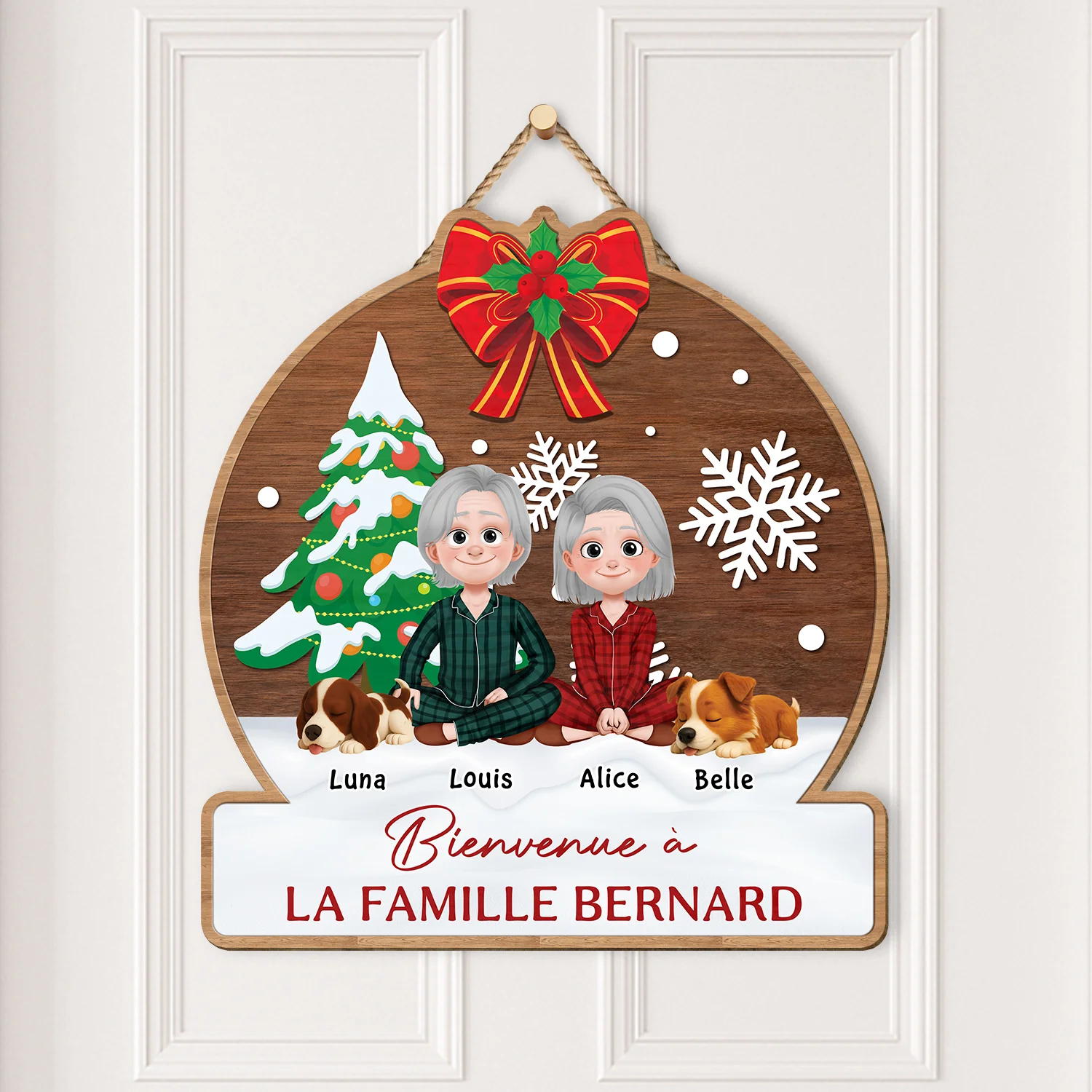 Plaque En Bois Personnalisé Couple Avec Chien - Bienvenue À Notre Famille - Image 2