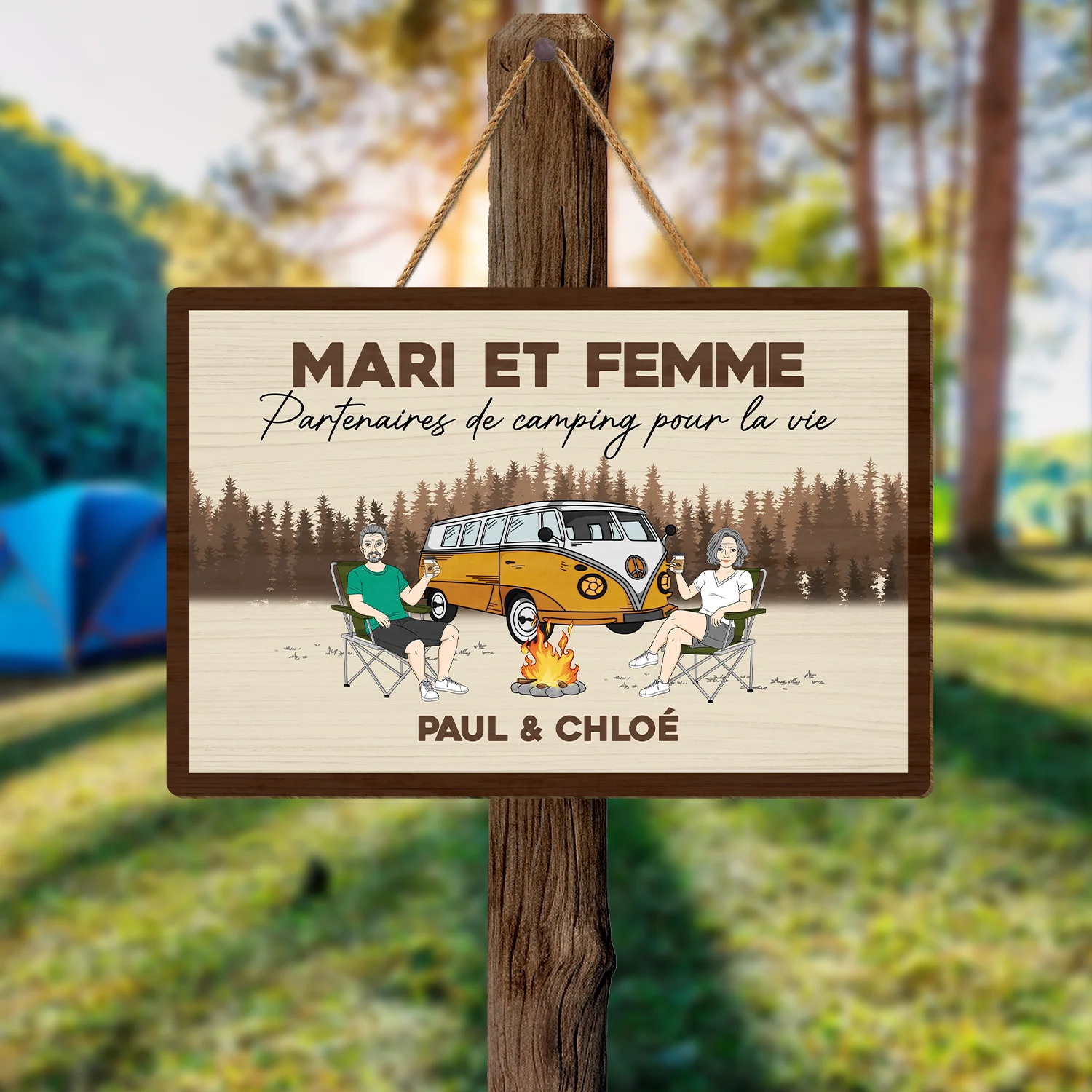 Plaque En Bois Personnalisé Pour Couple - Partenaires De Camping Pour La Vie - Image 2