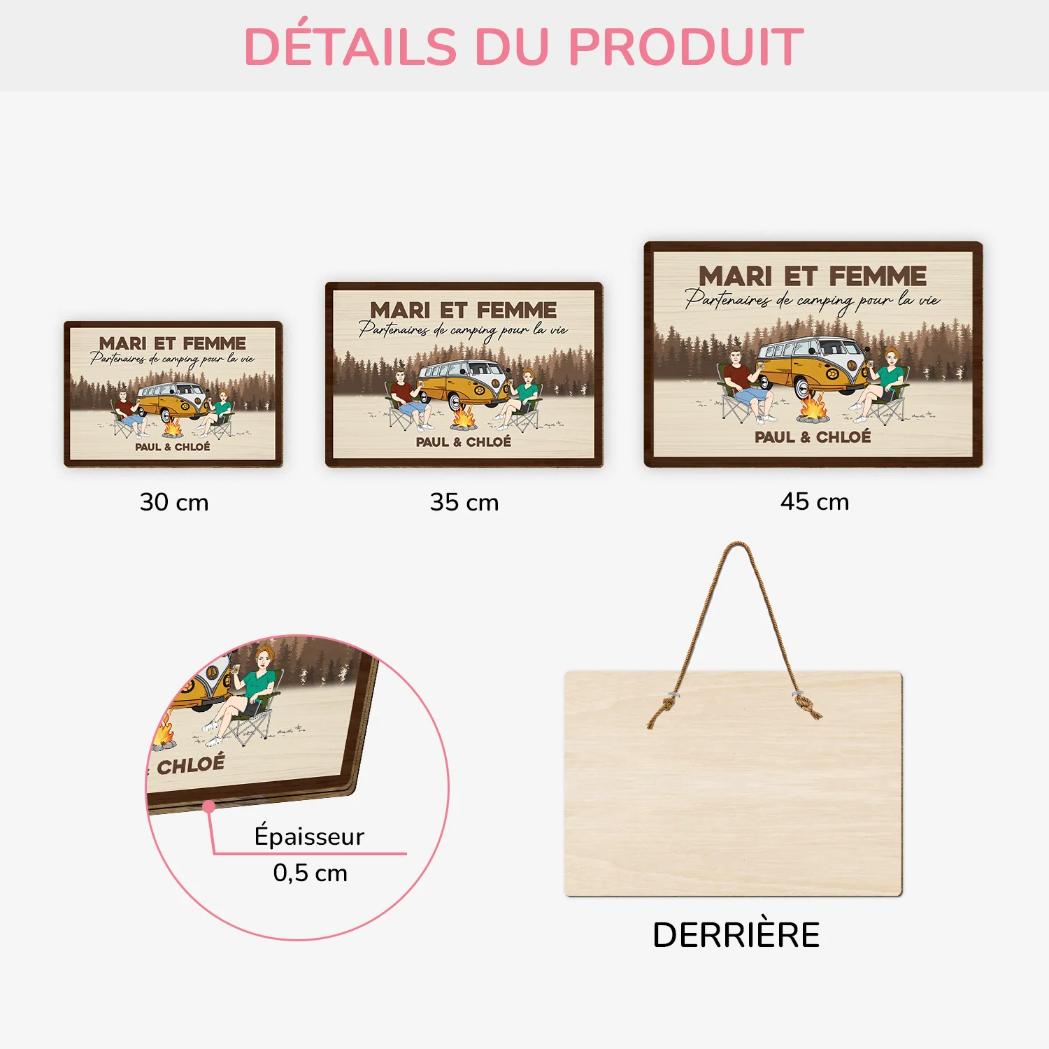 Plaque En Bois Personnalisé Pour Couple - Partenaires De Camping Pour La Vie - Image 3