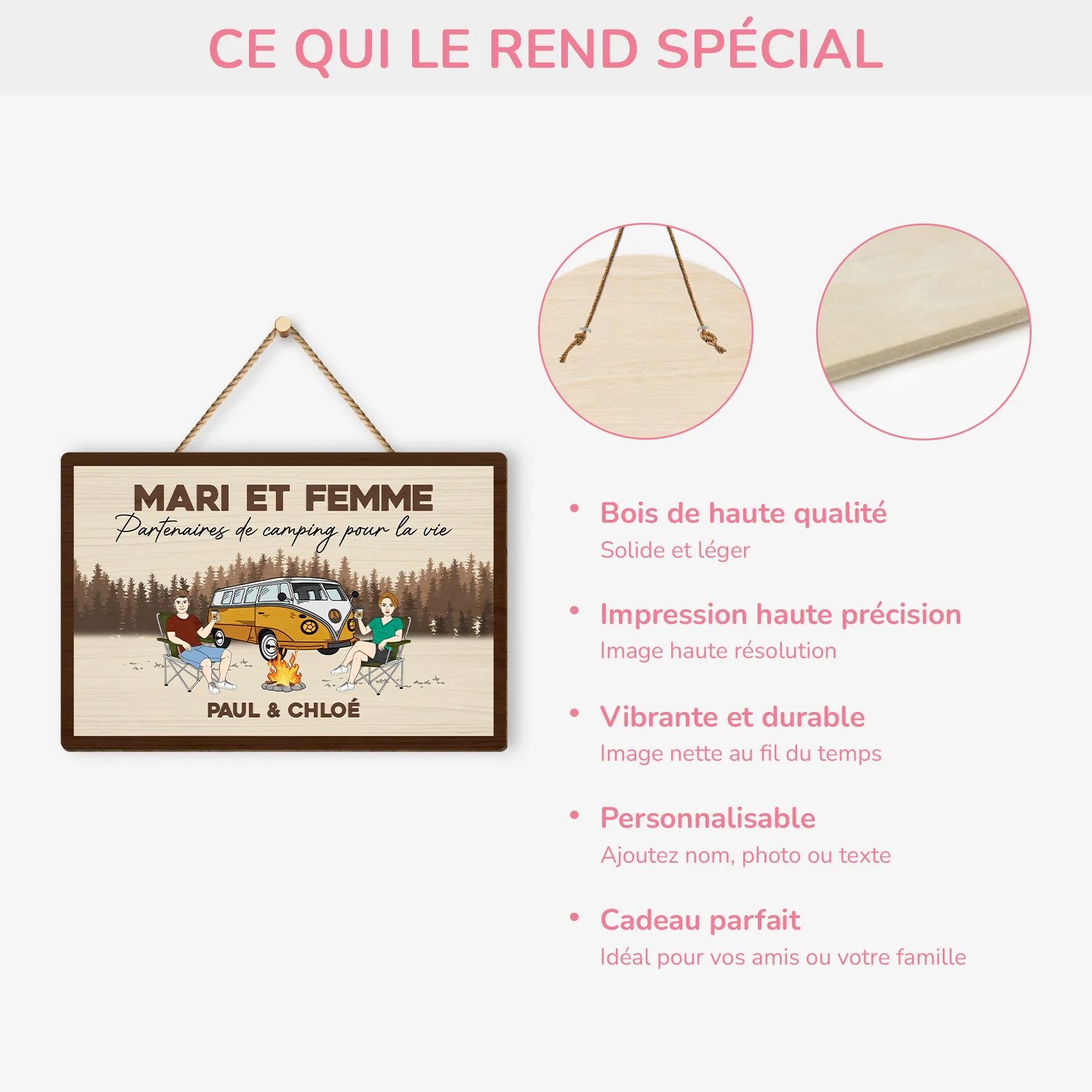 Plaque En Bois Personnalisé Pour Couple - Partenaires De Camping Pour La Vie - Image 4