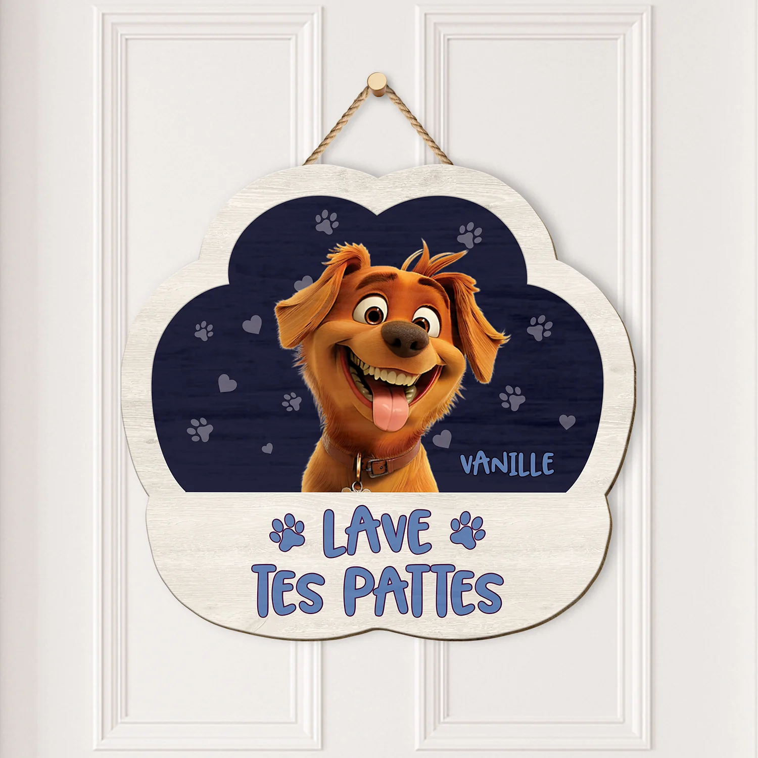 Plaque En Bois Personnalisée À Suspendre Avec Chien - Lave Tes Pattes - Image 2
